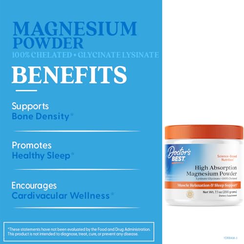 Doctor's Best High Absorption Magnesium Powder,White, 100% Chelated TRACCS, Not Buffered, Headaches, Sleep, Energy. Non-GMO, Vegan, Gluten Free, 200G, 7.1 Ounce (Pack of 1) - Image 5