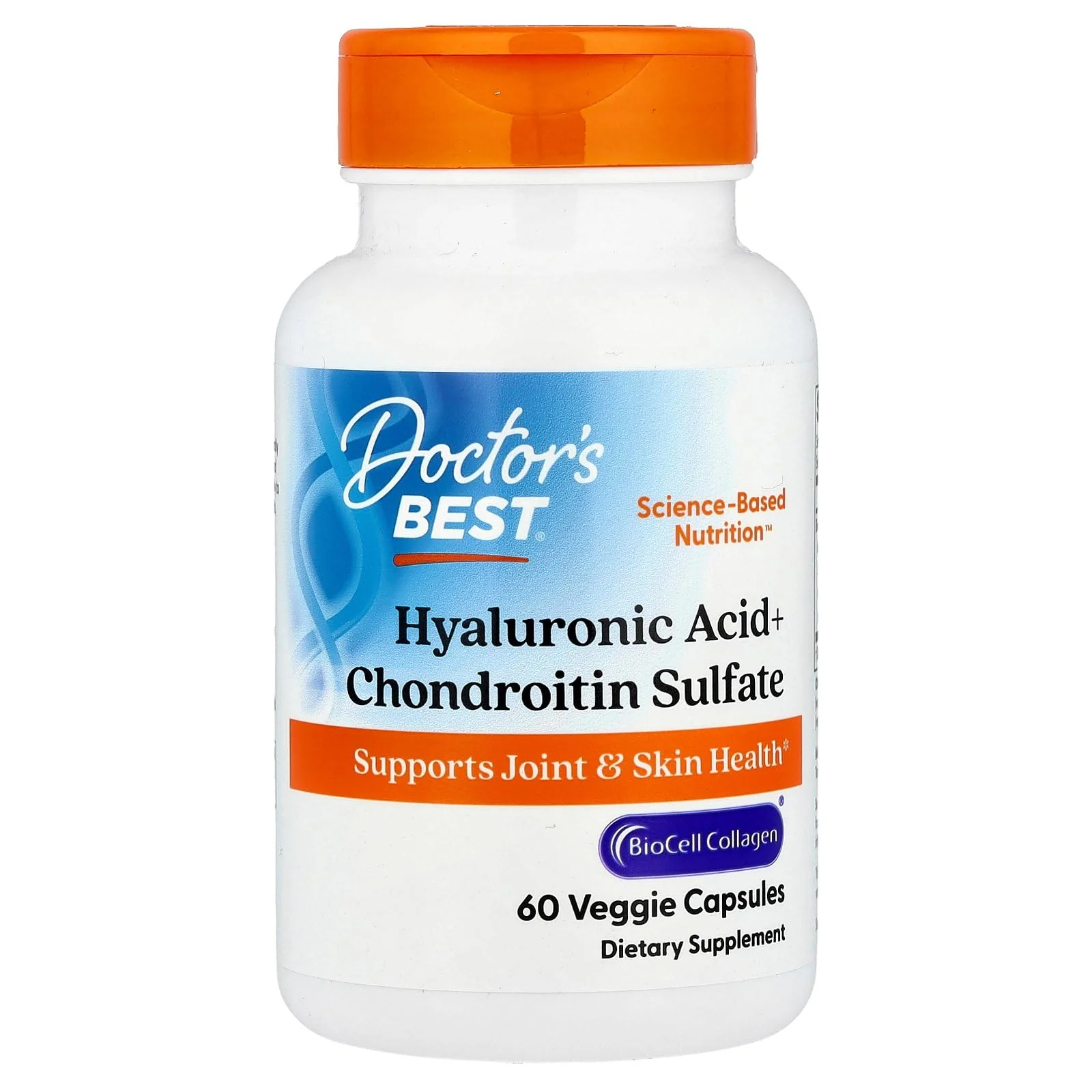 Doctors Best Hyaluronic Acid+ Chondroitin Sulfate, Supports Joint & Skin Health, Non-GMO, Gluten Free, Soy Free 60 Veggie Capsules