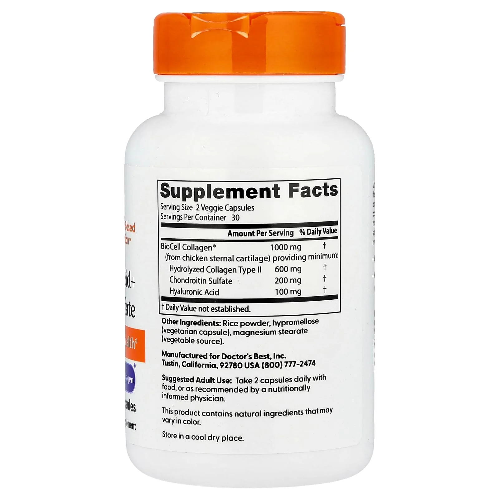 Doctors Best Hyaluronic Acid+ Chondroitin Sulfate, Supports Joint & Skin Health, Non-GMO, Gluten Free, Soy Free 60 Veggie Capsules - Image 2