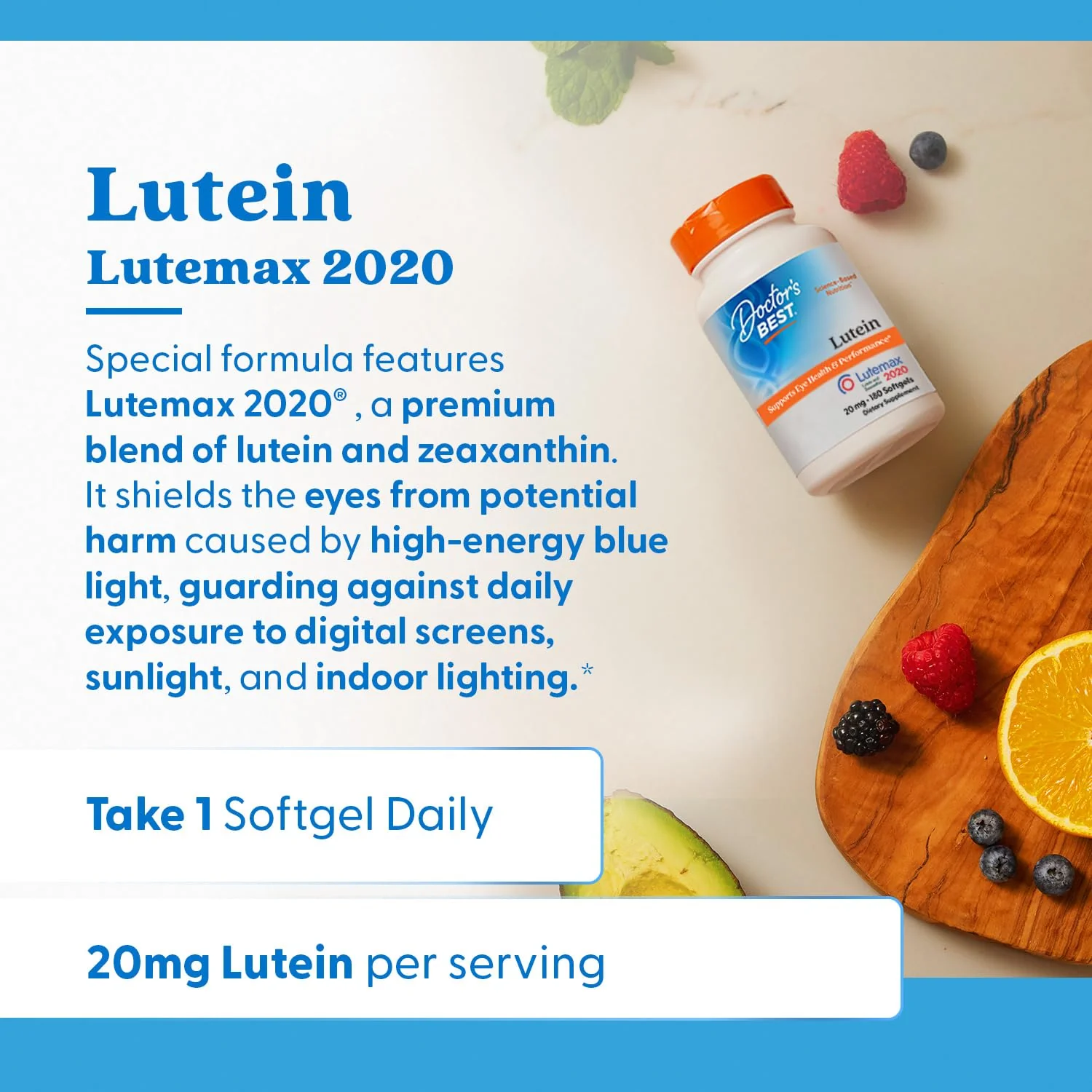 Doctor's Best Lutein Supplement 20mg with Zeaxanthin - Lutein for Eyes, Eye Health Vitamins for Men & Women, Vision and Macular Health Support, Lutemax 2020 Marigold Flower Extract - 180 Softgels - Image 6