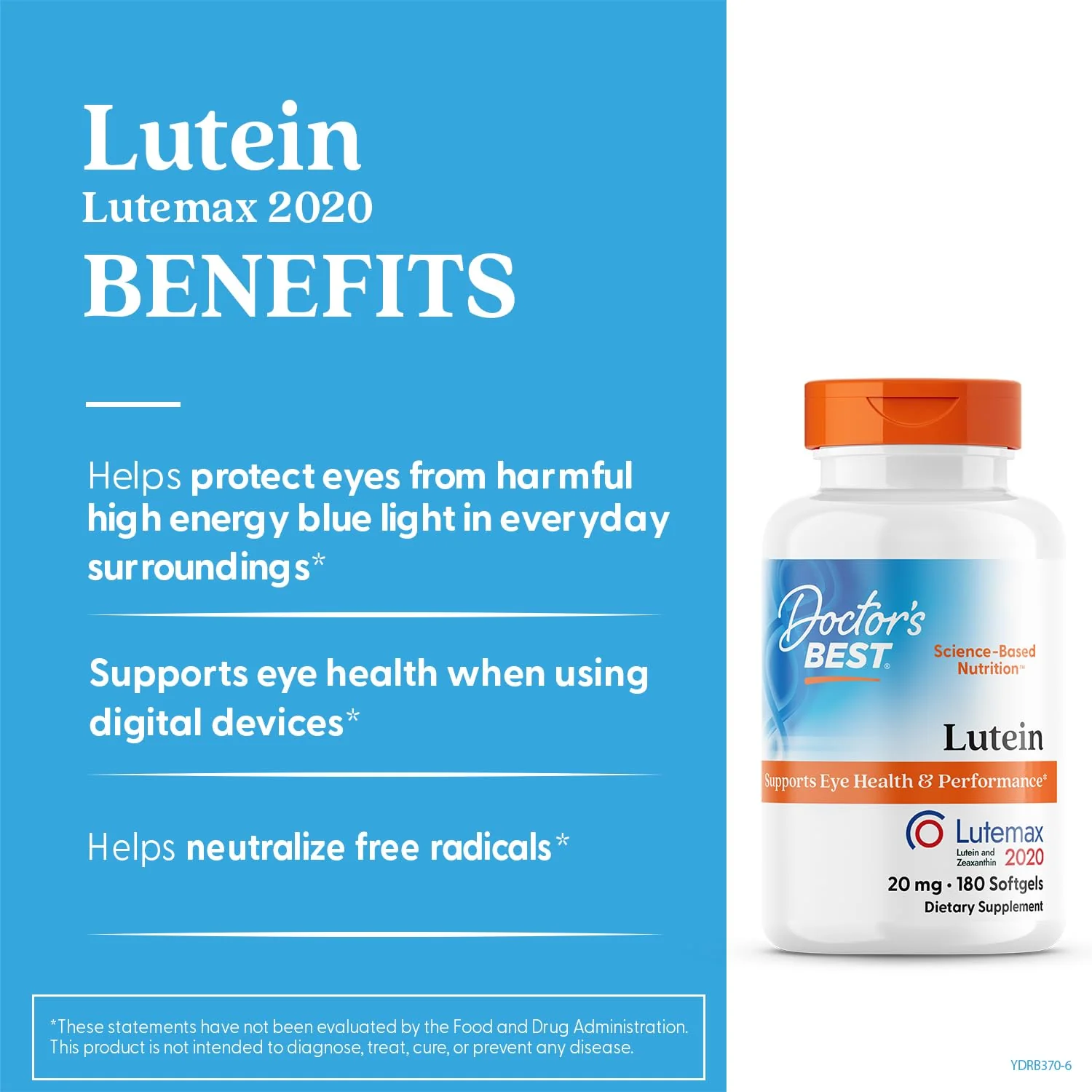 Doctor's Best Lutein Supplement 20mg with Zeaxanthin - Lutein for Eyes, Eye Health Vitamins for Men & Women, Vision and Macular Health Support, Lutemax 2020 Marigold Flower Extract - 180 Softgels - Image 8