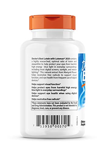 Doctor's Best Lutein Supplement 20mg with Zeaxanthin - Lutein for Eyes, Eye Health Vitamins for Men & Women, Vision and Macular Health Support, Lutemax 2020 Marigold Flower Extract - 180 Softgels - Image 9