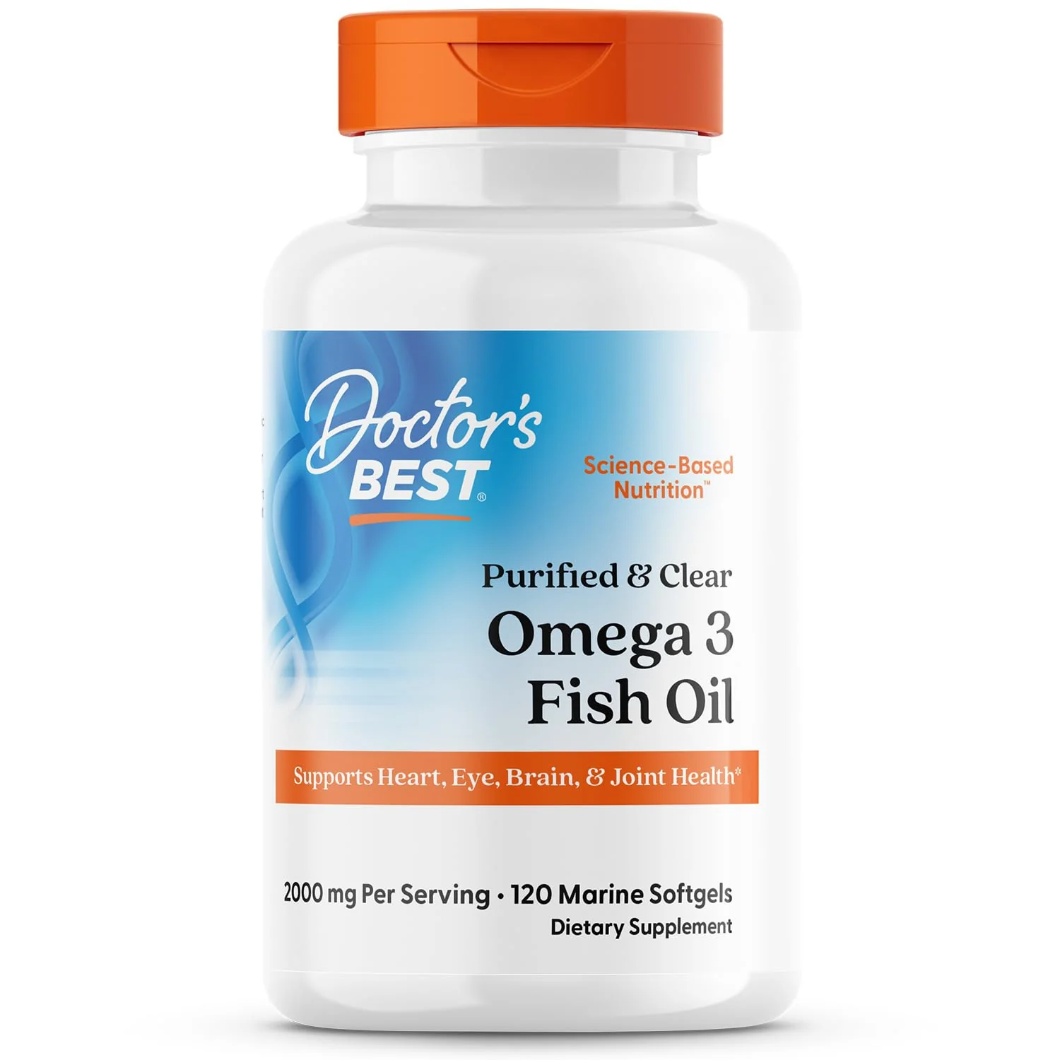 Doctor's Best Omega 3 Fish Oil Supplement for Women & Men - Source of DHA, EPA, & Omega-3 Fatty Acids, Purified, High 2000 mg Potency, Heart Health Support, Non-GMO, Gluten Free - 120 Marine Softgels