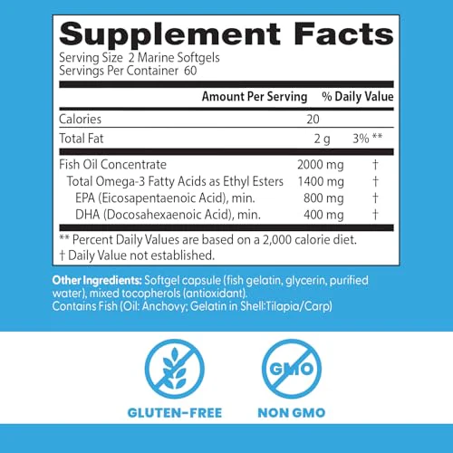 Doctor's Best Omega 3 Fish Oil Supplement for Women & Men - Source of DHA, EPA, & Omega-3 Fatty Acids, Purified, High 2000 mg Potency, Heart Health Support, Non-GMO, Gluten Free - 120 Marine Softgels - Image 5