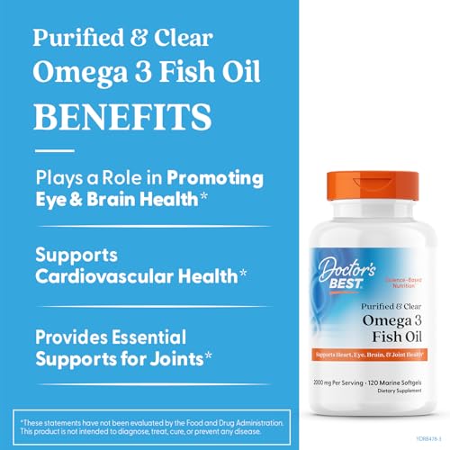 Doctor's Best Omega 3 Fish Oil Supplement for Women & Men - Source of DHA, EPA, & Omega-3 Fatty Acids, Purified, High 2000 mg Potency, Heart Health Support, Non-GMO, Gluten Free - 120 Marine Softgels - Image 6