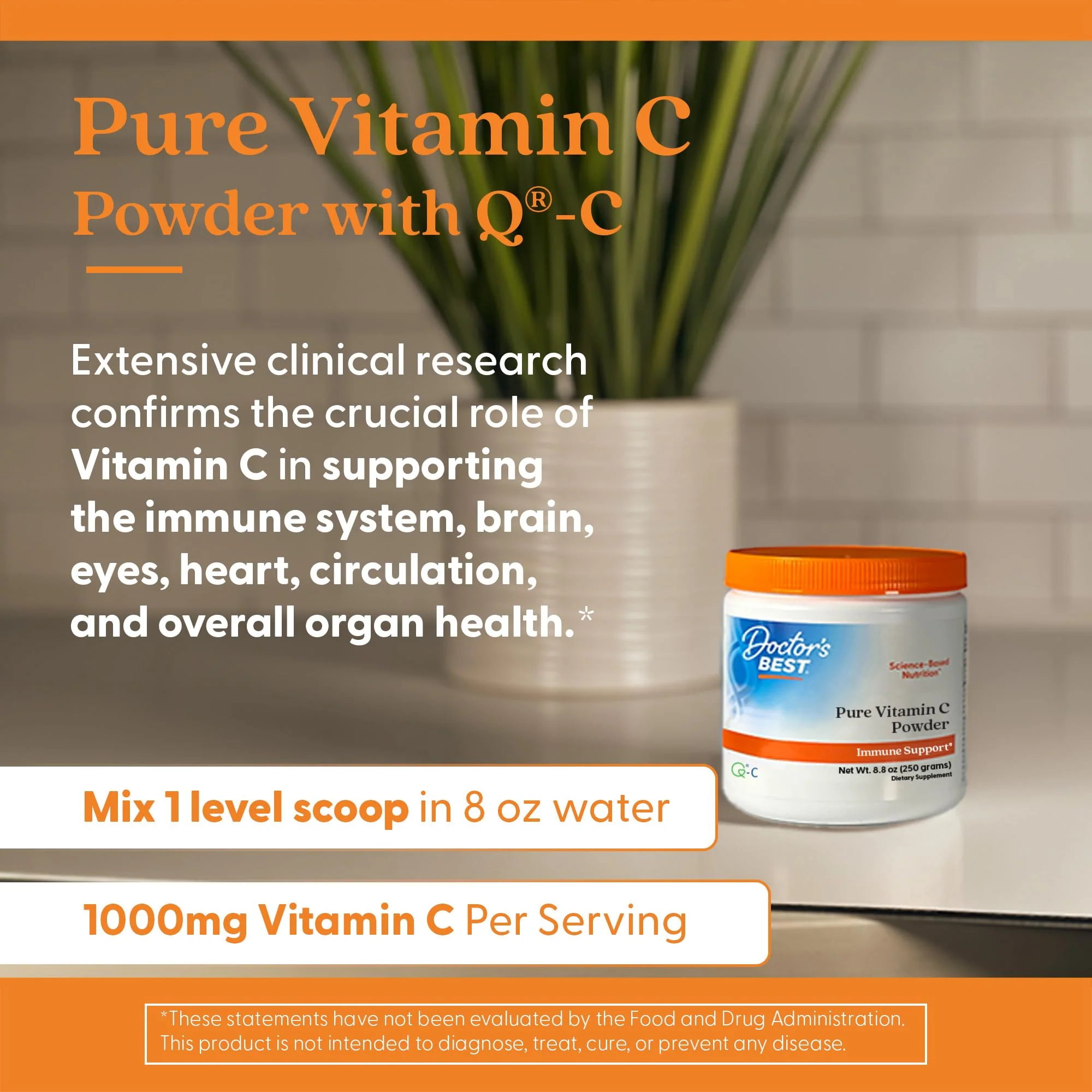 Doctor's Best Vitamin C Powder with Q-C, Healthy Immune System, Brain, Eyes, Heart and Circulation, Joints, Sourced from Scotland, 250G, 8.8 Ounce - Image 5