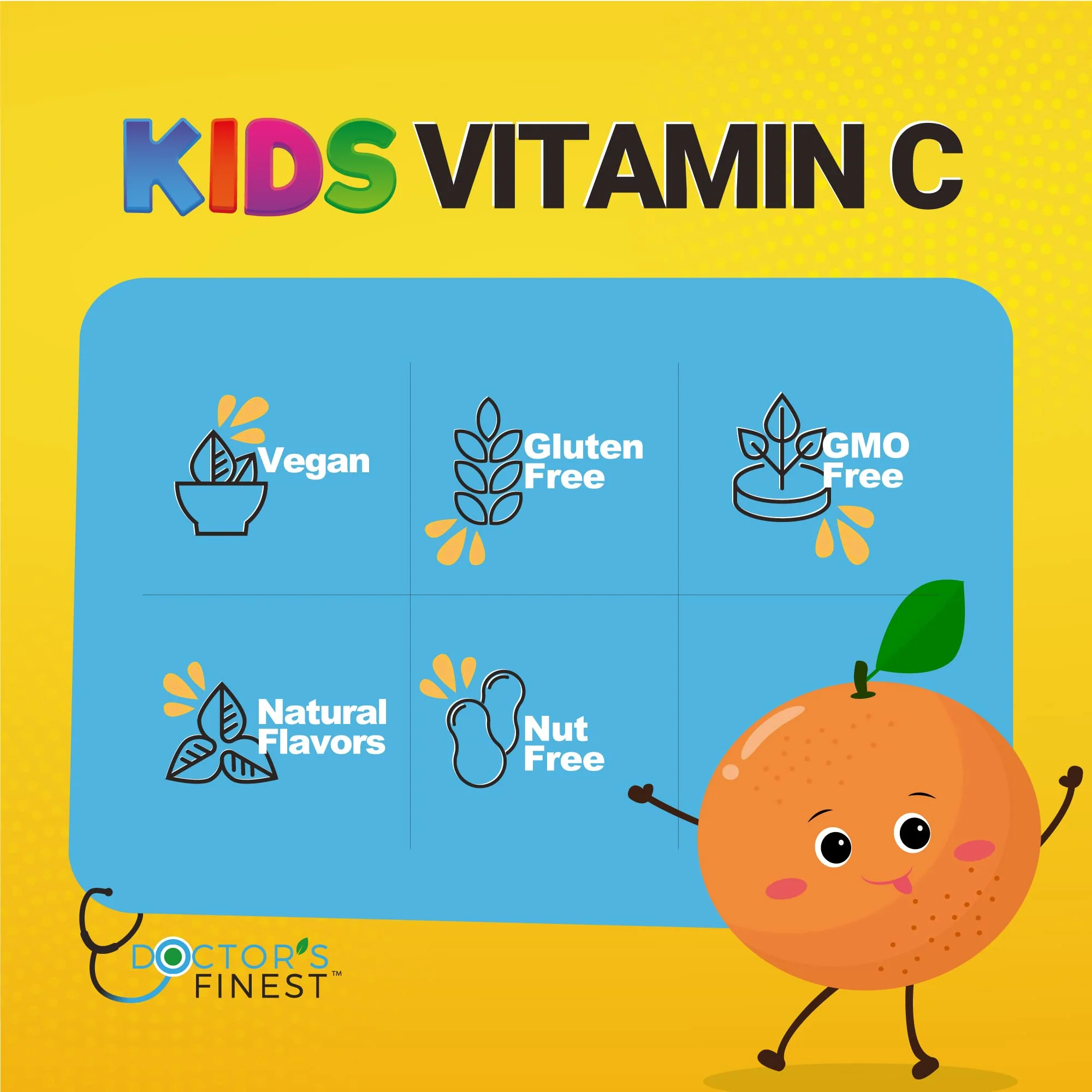 Doctors Finest Vitamin C Gummies for Kids – Vegan, GMO Free & Gluten Free – Great Tasting Orange Flavor Pectin Chews – Kids Dietary Supplement – 250mg of Vitamin C – 90 Jellies [45 Doses] - Image 5