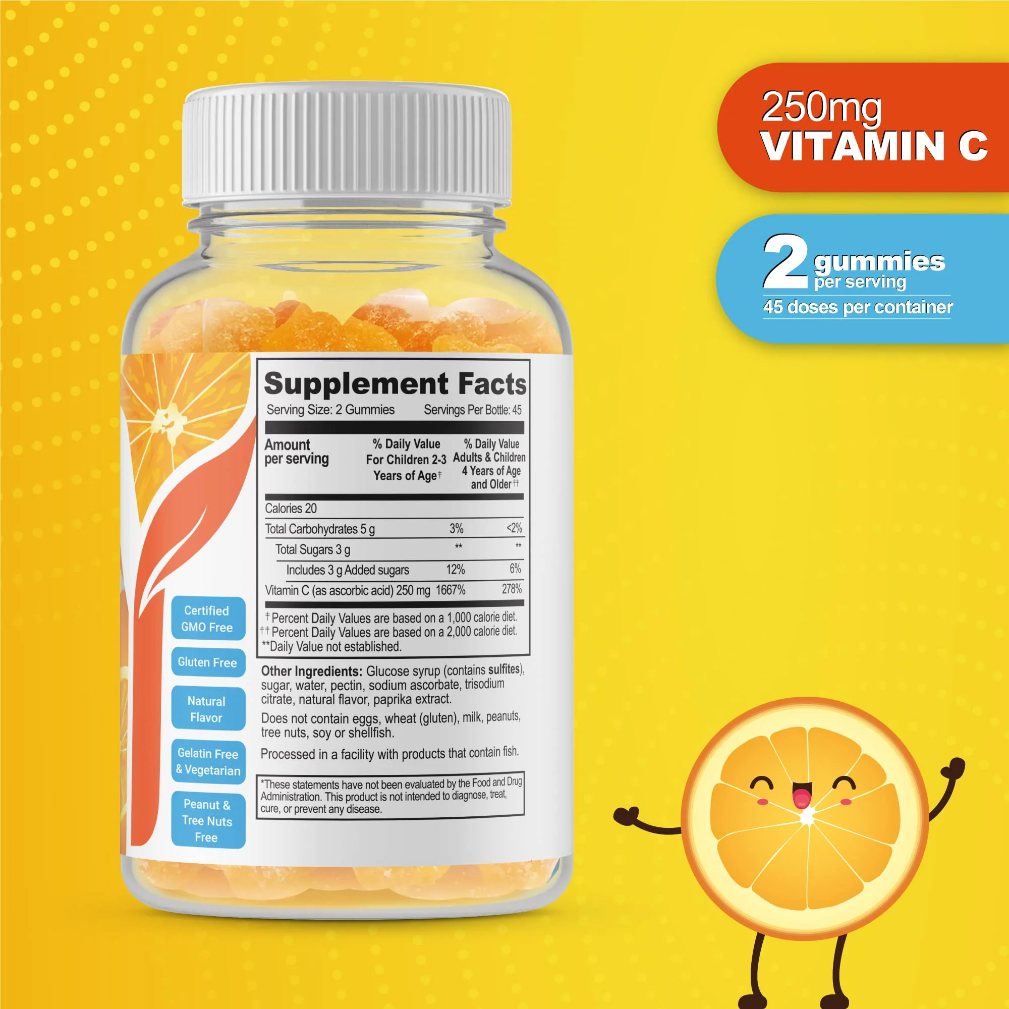 Doctors Finest Vitamin C Gummies for Kids – Vegan, GMO Free & Gluten Free – Great Tasting Orange Flavor Pectin Chews – Kids Dietary Supplement – 250mg of Vitamin C – 90 Jellies [45 Doses] - Image 6