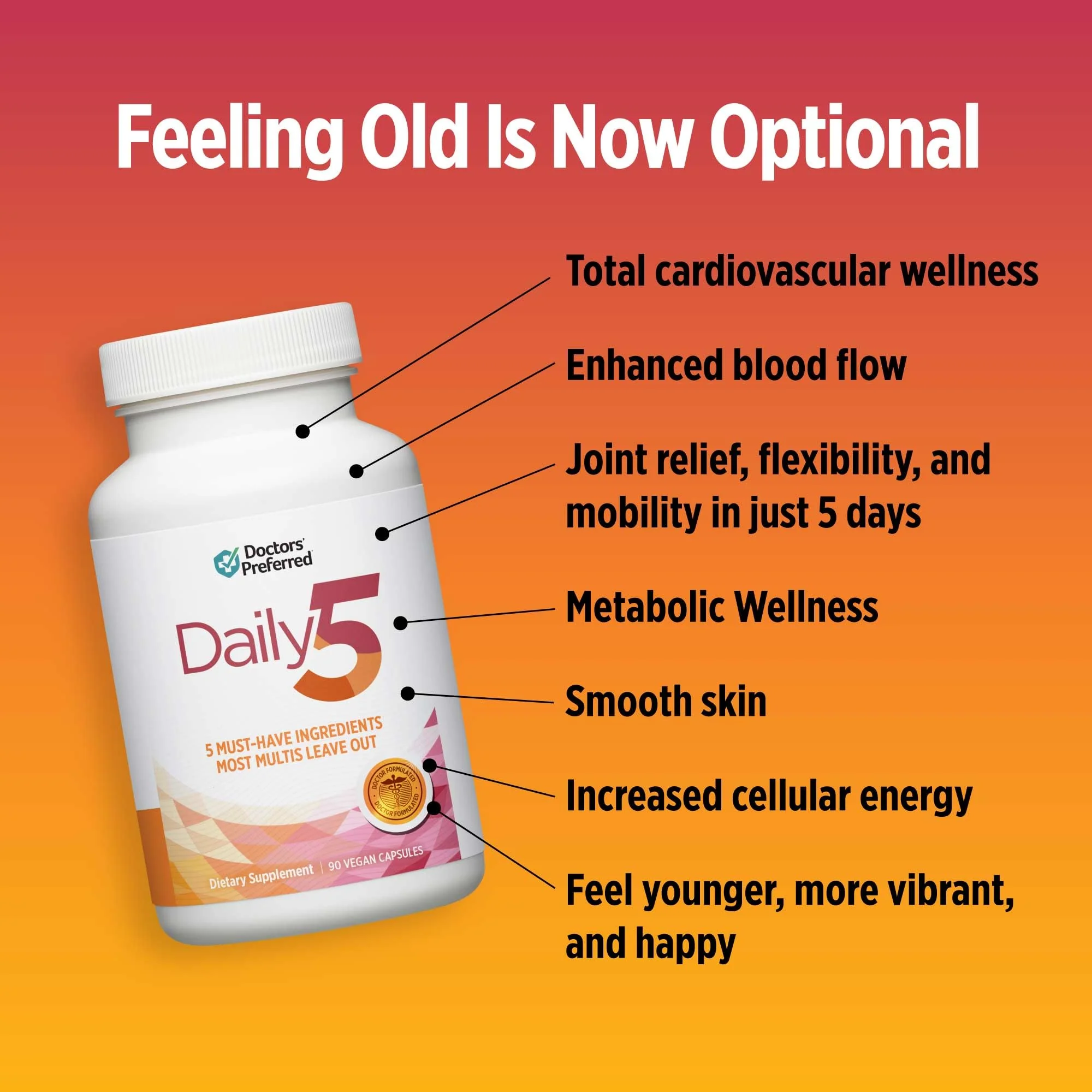 DOCTORS' PREFERRED Daily5 Multivitamin for Women and Men, Clinically Validated Ingredients, Heart, Joints, Circulation, 90 Vegan Capsules - Image 5