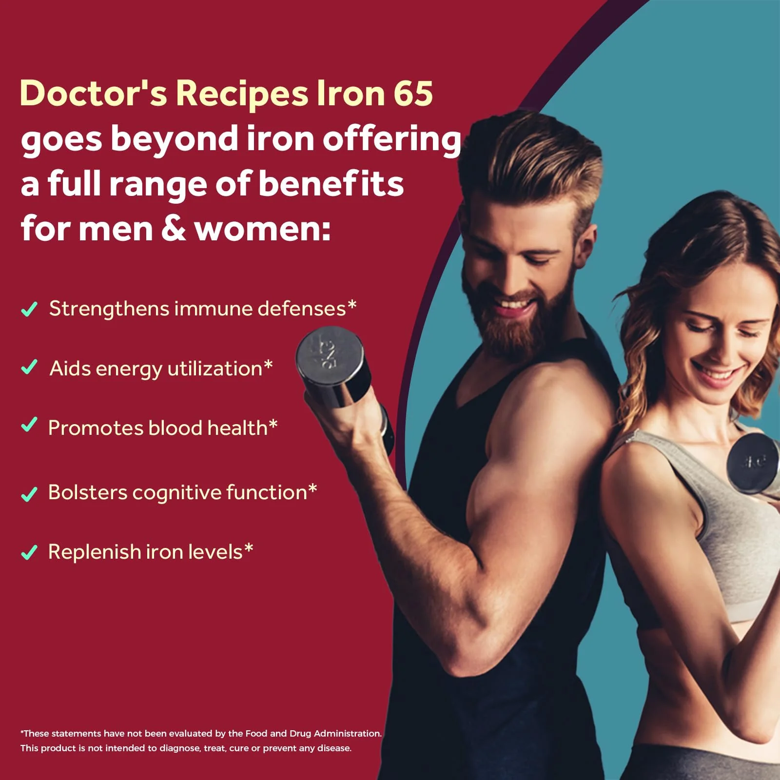 Doctor's Recipes Iron Supplement 65 mg with Vitamin C - Maximized Absorption & Stomach Friendly Iron Pills for Red Blood Cells Formation, Heart, Brain & Immunity Health - Vegan 120 Iron Tabs (2 Pack) - Image 3