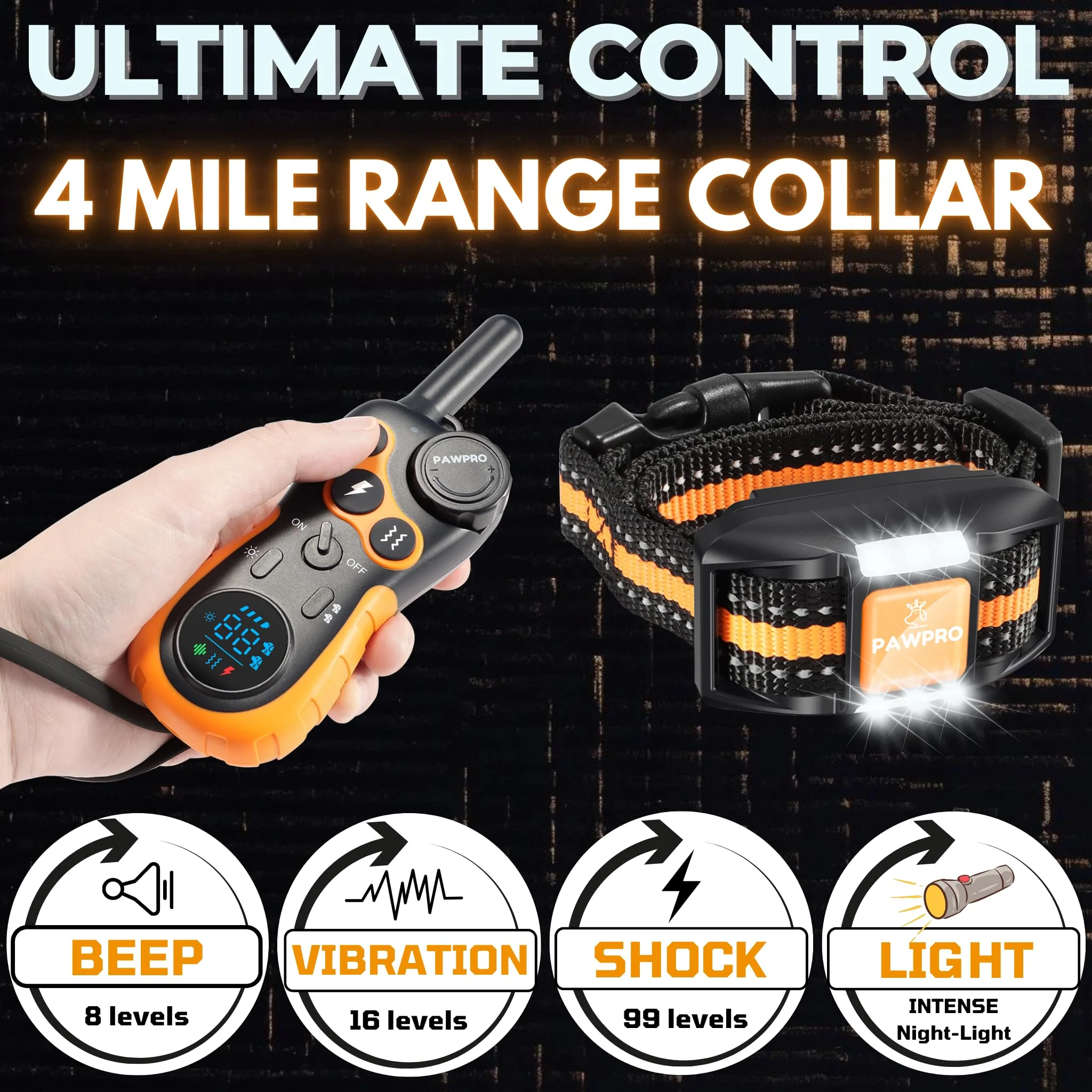 Dog Shock Collar with Remote, Unmatched 4-Mile Range, Night-Light Mode, Training Guide Included, 124 Training Levels & 4 Modes, Beep Vibration Shock, Waterproof Rechargeable, Fits All Dogs (1 Collar) - Image 8