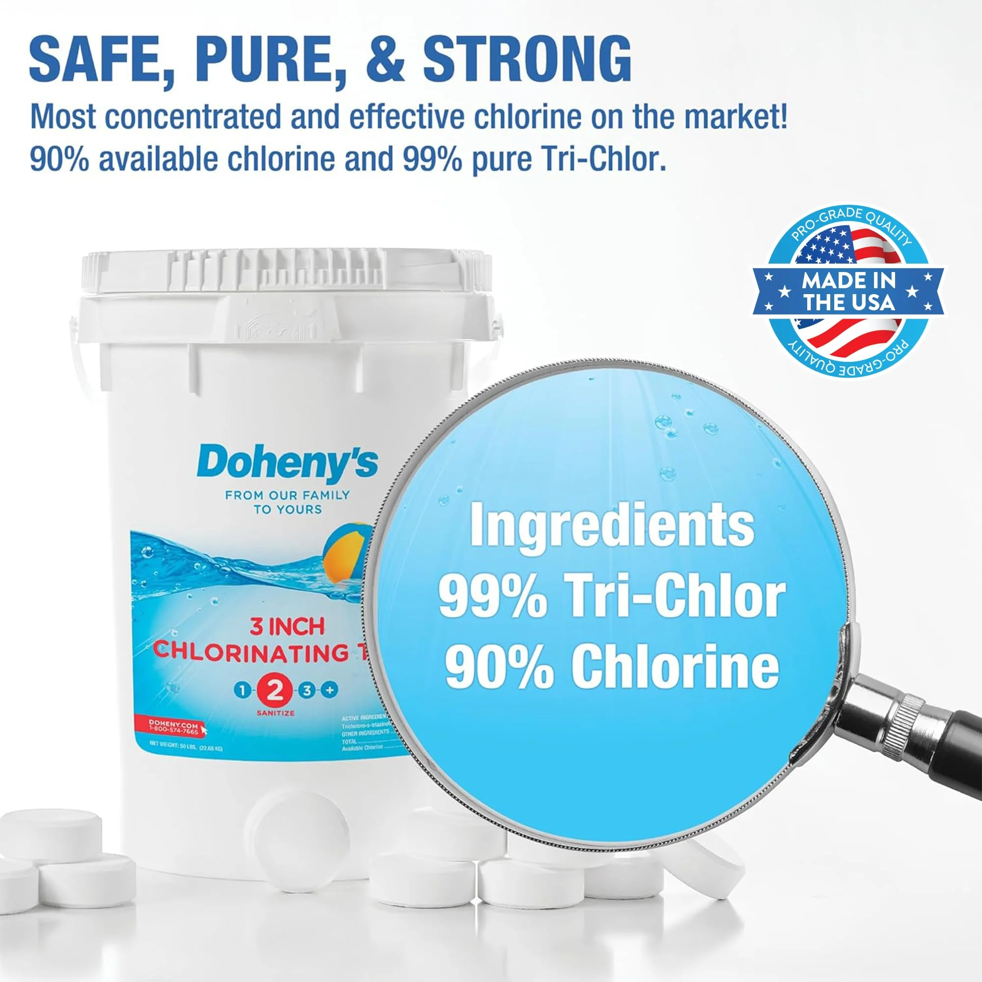 Doheny’s 3-Inch Stabilized Chlorine Tablets for Sanitizing Swimming Pools | 99% Pure Tri-Chlor, 90% Available Chlorine | Long-Lasting, UV-Protected, Slow-Dissolving | Individually Wrapped 25lb Bucket - Image 9