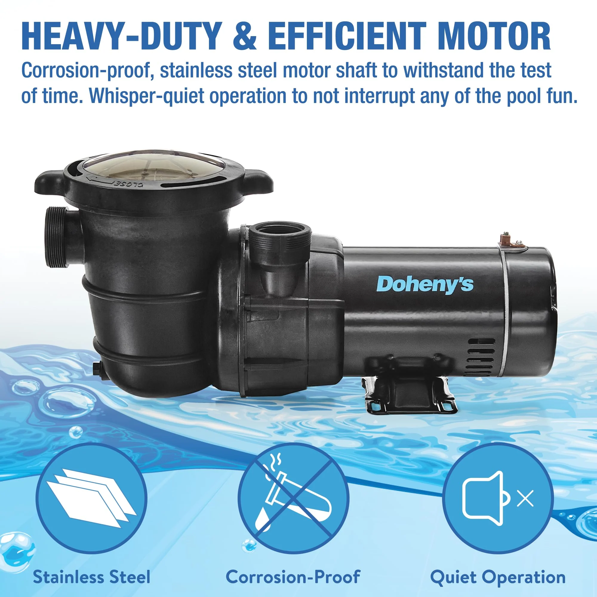 Doheny's 1 HP Above Ground Swimming Pool Pump | 115V, 75 GPM (0.9 THP) | Stainless Steel Shaft, Reinforced Thermoplastic, Low-Noise, High-Efficiency | 1.5" Internal & 2.5" External Threading - Image 8