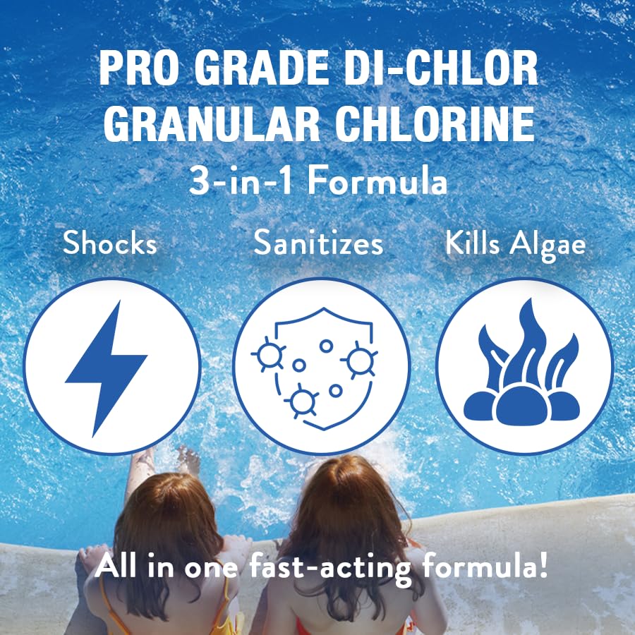 Doheny's Di-Chlor Granular Chlorine | Pro-Grade 3-in-1 Pool Sanitizer, Shock & Algaecide | Fast-Dissolving, Calcium-Free, No Residue | 99.5% Sodium Dichlor with 56% Stabilized Chlorine | 50lb Bucket - Image 5
