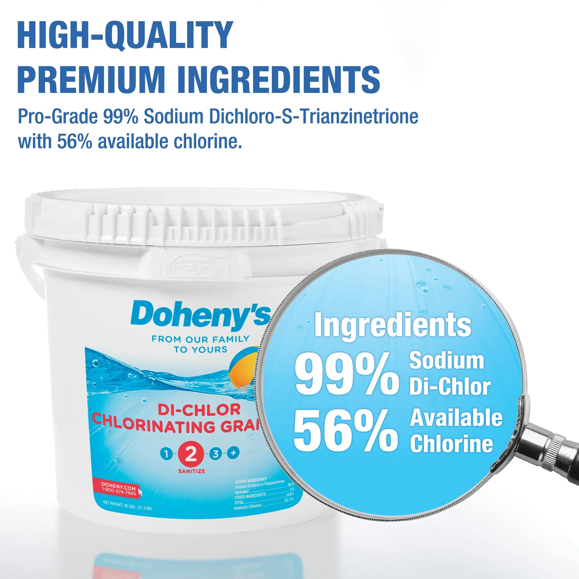 Doheny's Di-Chlor Granular Chlorine | Pro-Grade 3-in-1 Pool Sanitizer, Shock & Algaecide | Fast-Dissolving, Calcium-Free, No Residue | 99.5% Sodium Dichlor with 56% Stabilized Chlorine | 50lb Bucket - Image 6