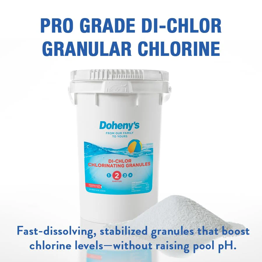 Doheny's Di-Chlor Granular Chlorine | Pro-Grade 3-in-1 Pool Sanitizer, Shock & Algaecide | Fast-Dissolving, Calcium-Free, No Residue | 99.5% Sodium Dichlor with 56% Stabilized Chlorine | 50lb Bucket - Image 7