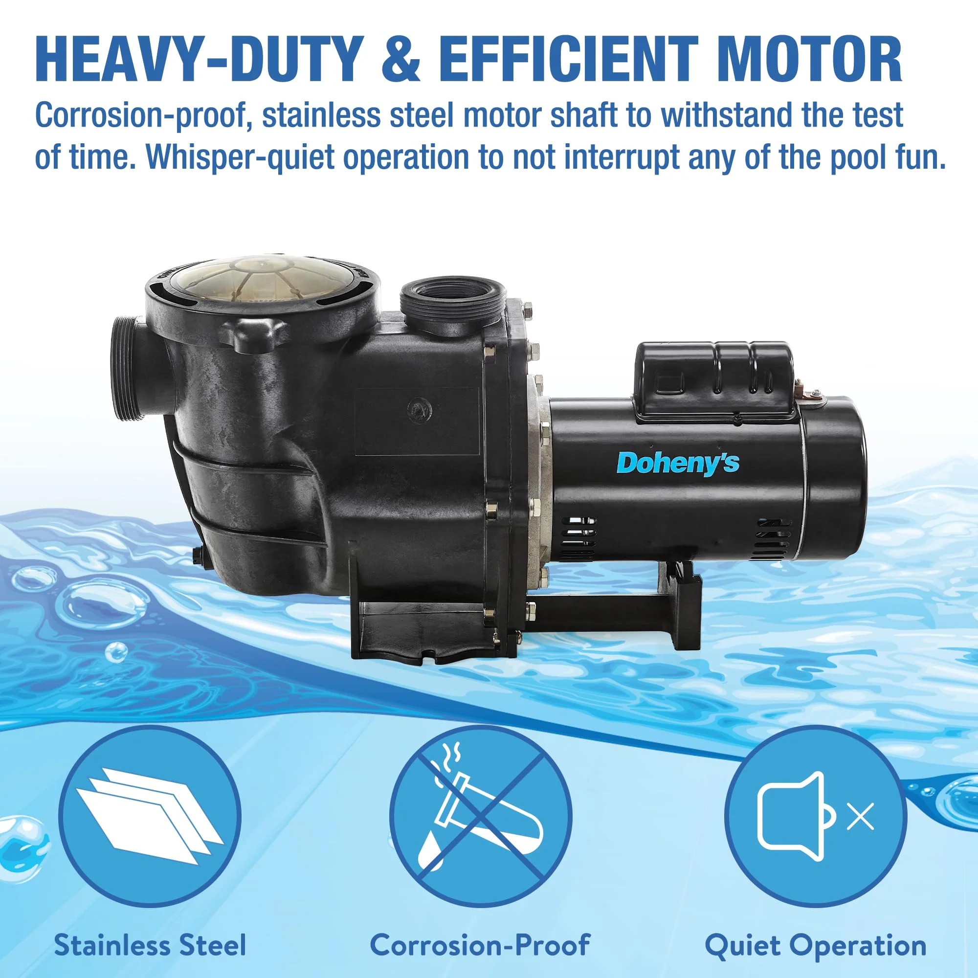 Doheny's Inground Swimming Pool Pro Pump | 1.5 HP, 115V/230V, 97 GPM | Self-Priming, Heavy-Duty, Low-Noise, High-Efficiency | Stainless Steel Shaft, Reinforced Thermoplastic, CSA & ETL Certified - Image 8