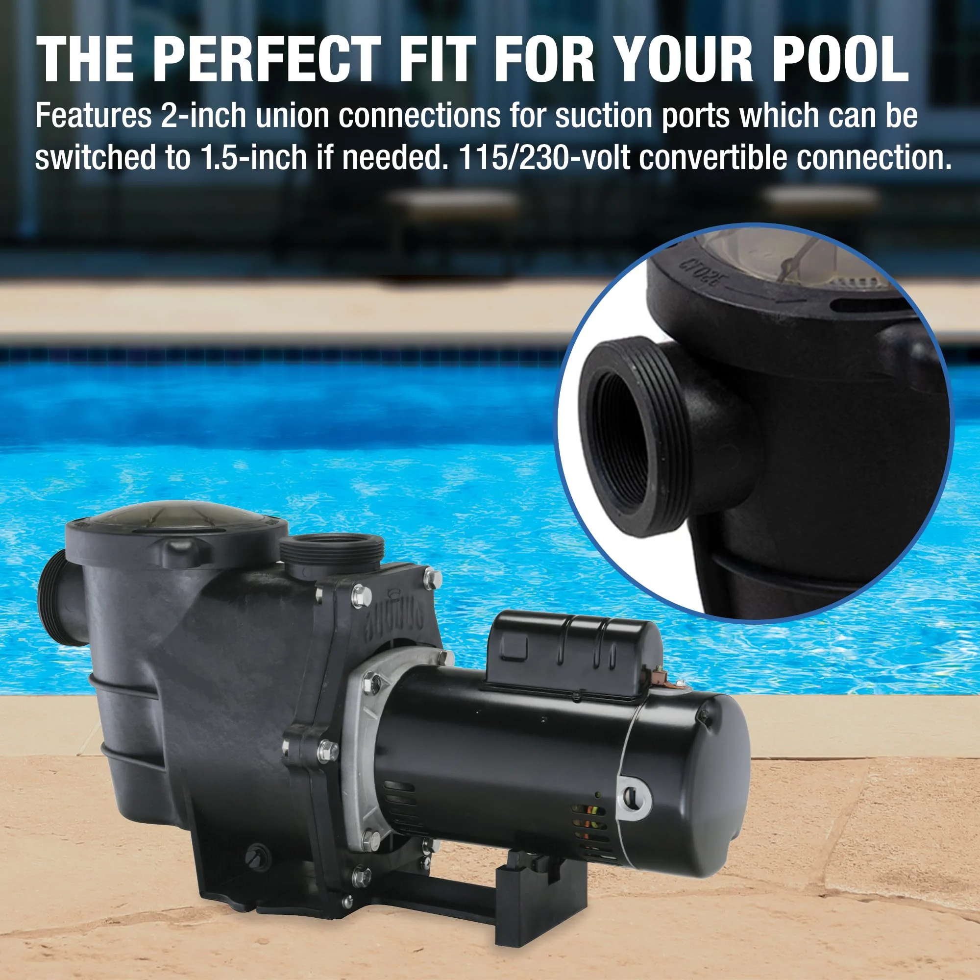 Doheny's Inground Swimming Pool Pro Pump | 1 HP, 115V/230V, 83 GPM | Self-Priming, Heavy-Duty, Low-Noise, High-Efficiency | Stainless Steel Shaft, Reinforced Thermoplastic, CSA & ETL Certified - Image 6