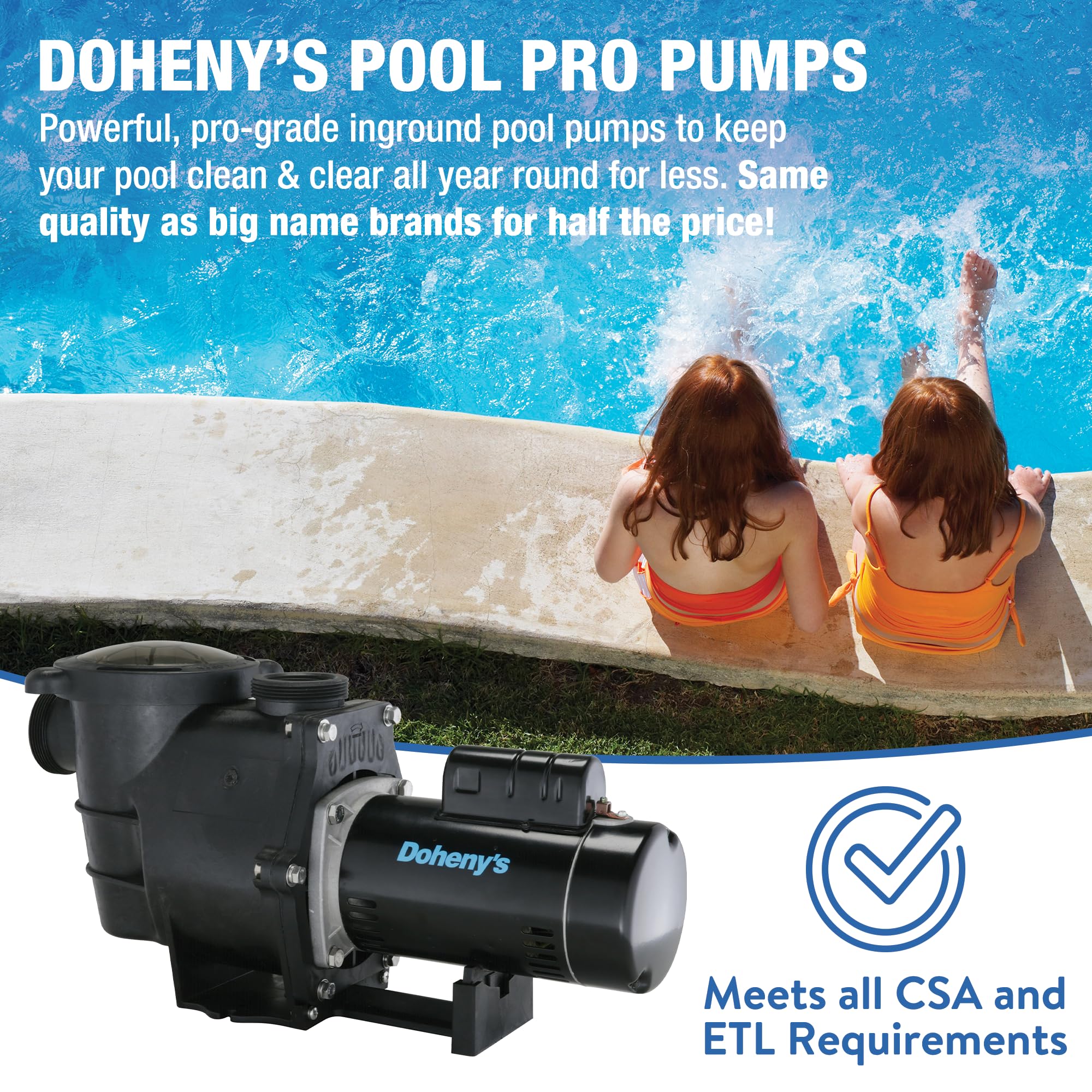 Doheny's Inground Swimming Pool Pro Pump | 1 HP, 115V/230V, 83 GPM | Self-Priming, Heavy-Duty, Low-Noise, High-Efficiency | Stainless Steel Shaft, Reinforced Thermoplastic, CSA & ETL Certified - Image 9