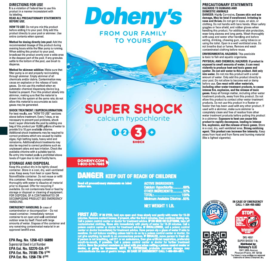 Doheny's Super Pool Shock | Pro-Grade Chlorine Shock, Quick-Dissolving, Fast-Acting 68% Cal-Hypo Granular Pool Shock | 6 x 1lb Bags, Proudly Made in the USA - Image 2