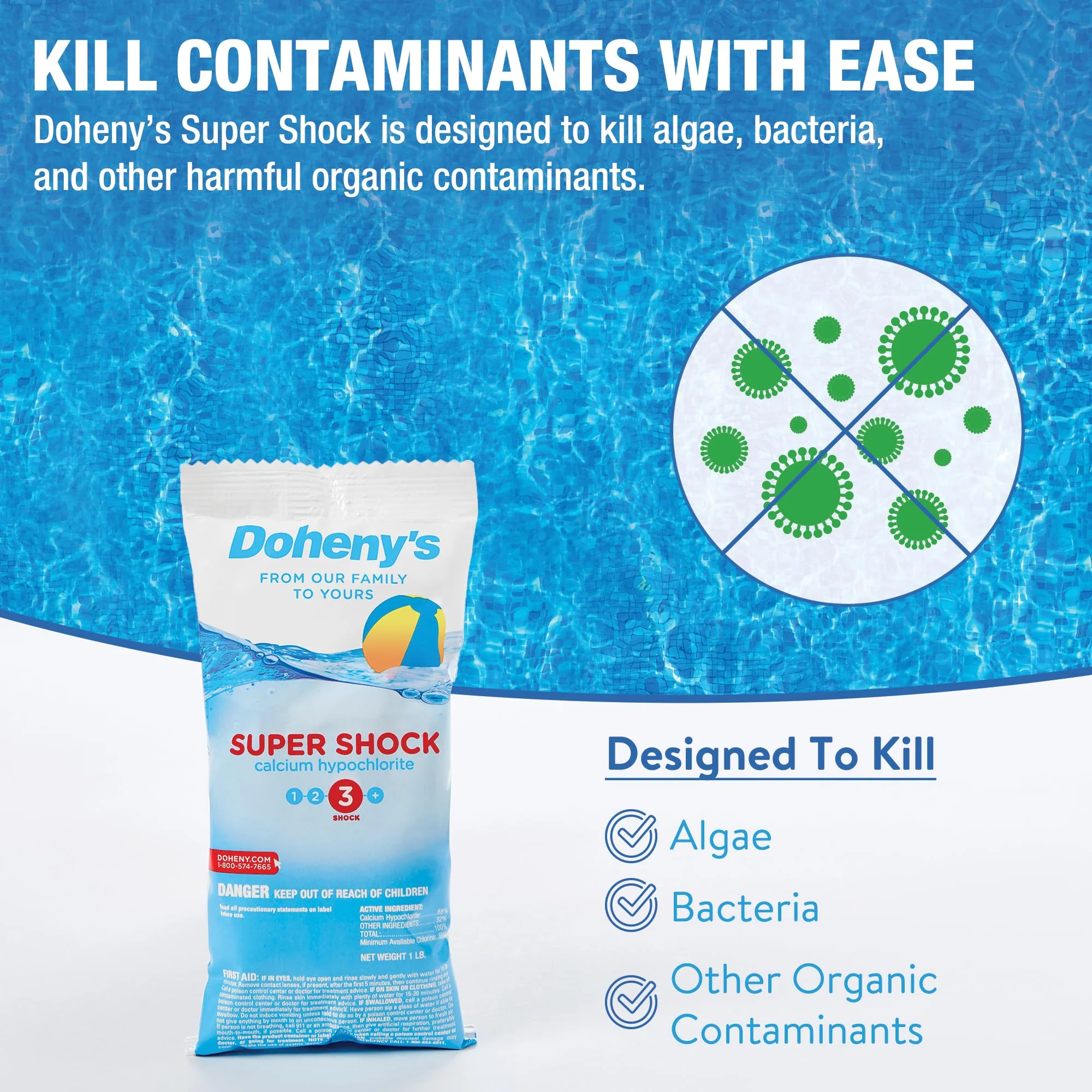 Doheny's Super Pool Shock | Pro-Grade Chlorine Shock, Quick-Dissolving, Fast-Acting 68% Cal-Hypo Granular Pool Shock | 6 x 1lb Bags, Proudly Made in the USA - Image 7