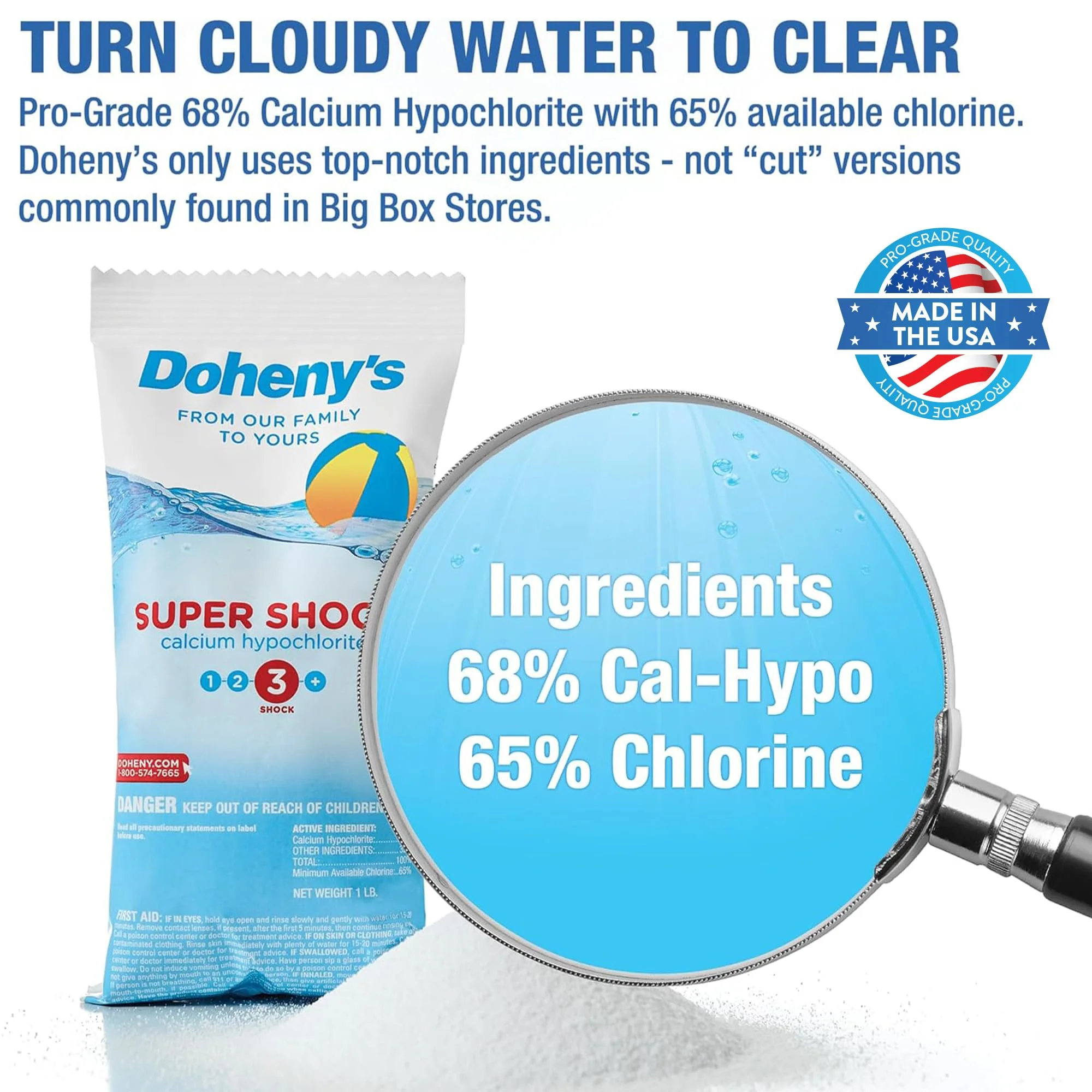 Doheny's Super Pool Shock | Pro-Grade Chlorine Shock, Quick-Dissolving, Fast-Acting 68% Cal-Hypo Granular Pool Shock | 6 x 1lb Bags, Proudly Made in the USA - Image 9