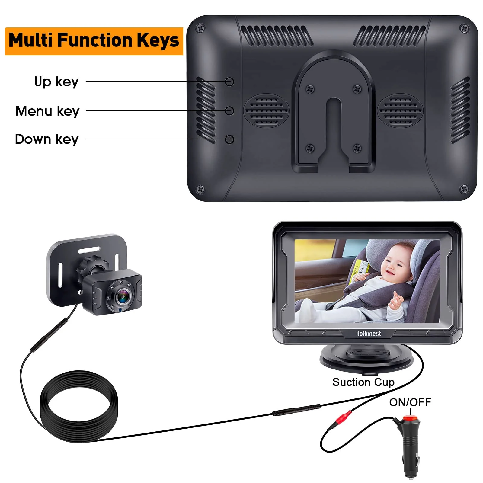 DoHonest Baby Car Camera HD 1080P - Rear-Facing Car Baby Monitor with Night Vision, Adjustable View Angle, Easy Setup, Anti-Glare Display, Safety for Kids & Infants - Image 4
