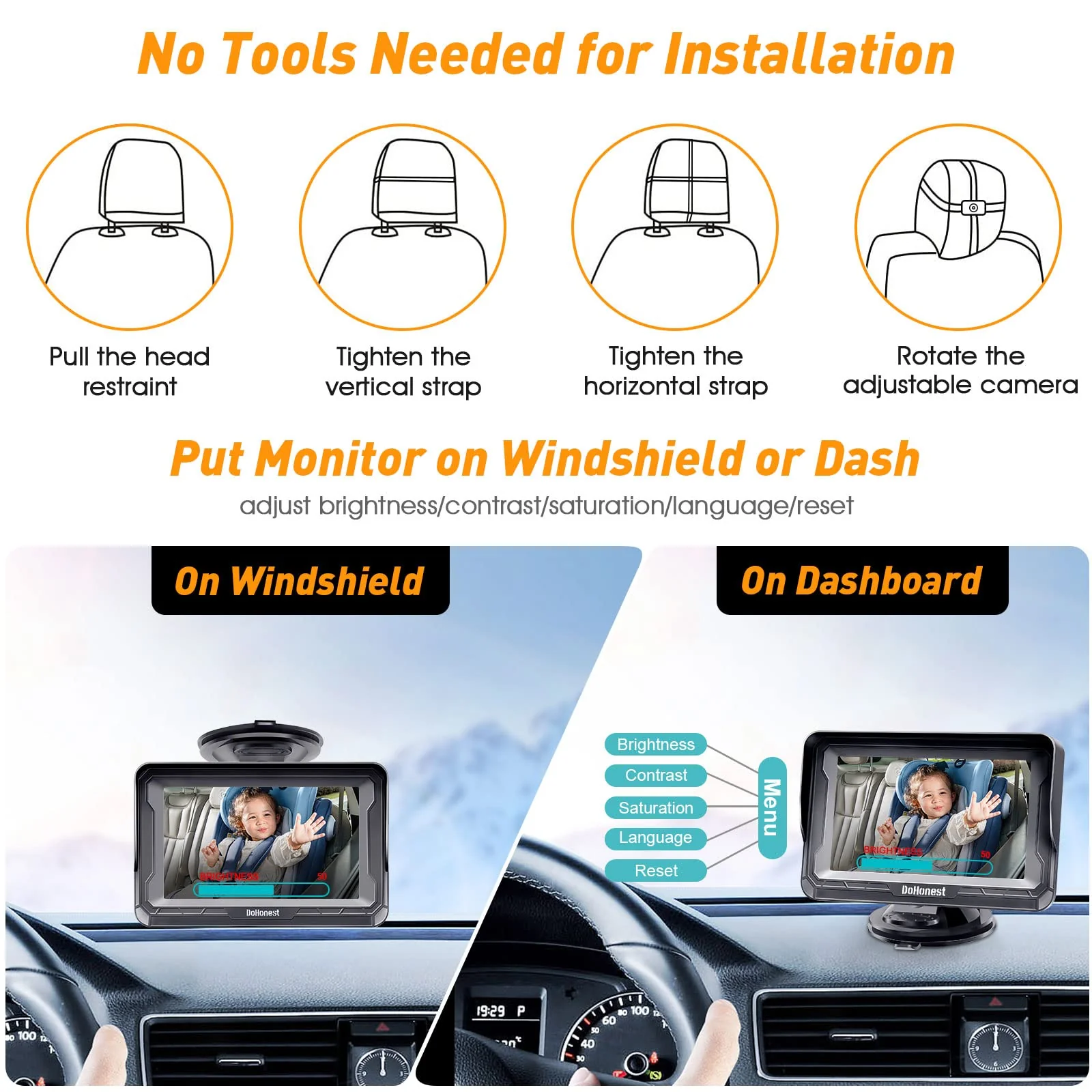 DoHonest Baby Car Camera HD 1080P - Rear-Facing Car Baby Monitor with Night Vision, Adjustable View Angle, Easy Setup, Anti-Glare Display, Safety for Kids & Infants - Image 6