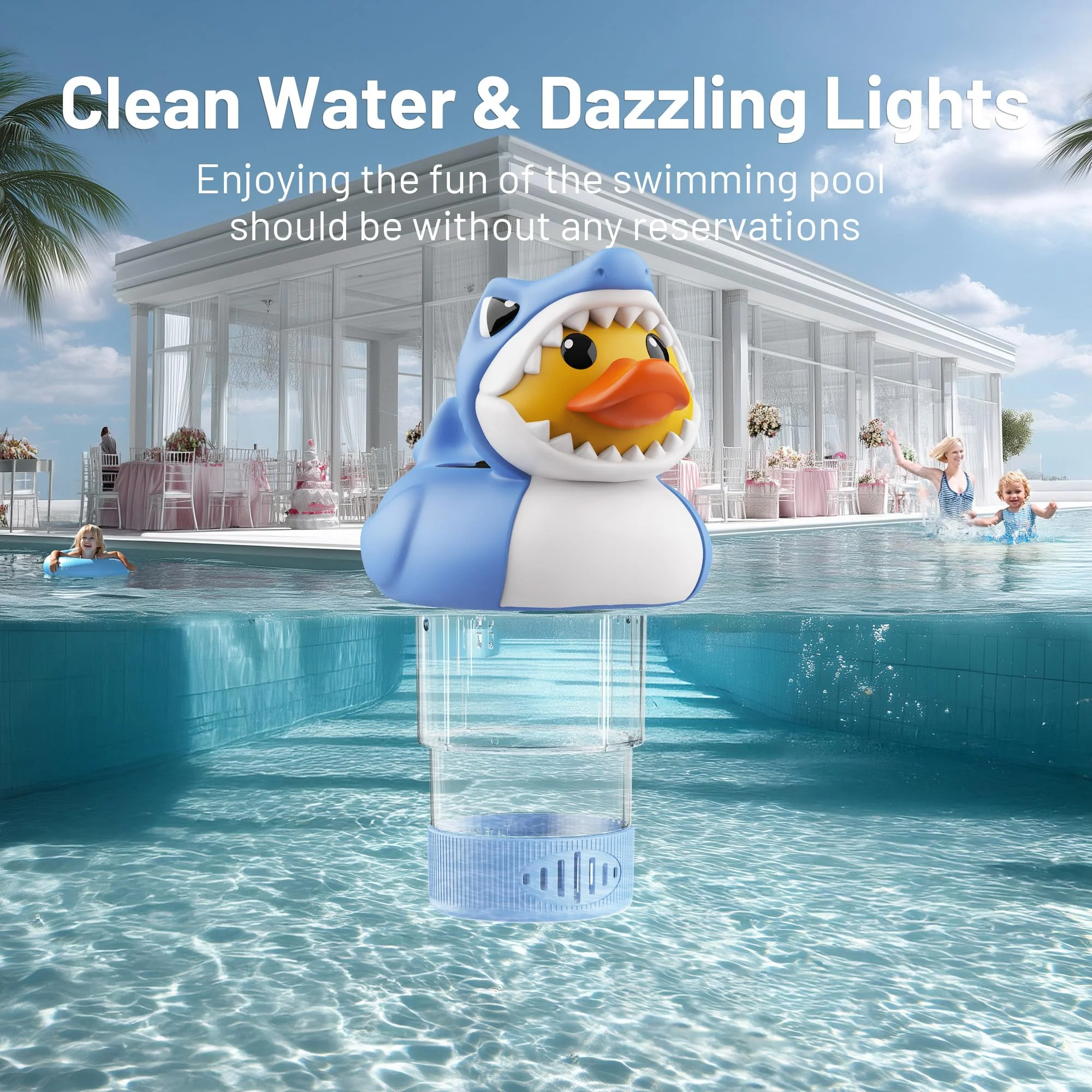 Doli Yearning Solar Pool Chlorine Floater for 3inch Tablets, Duck-Shark Chlorine Tablet Floater with Light, Auto Light up at Night for Pool, Hot Tub - Image 3
