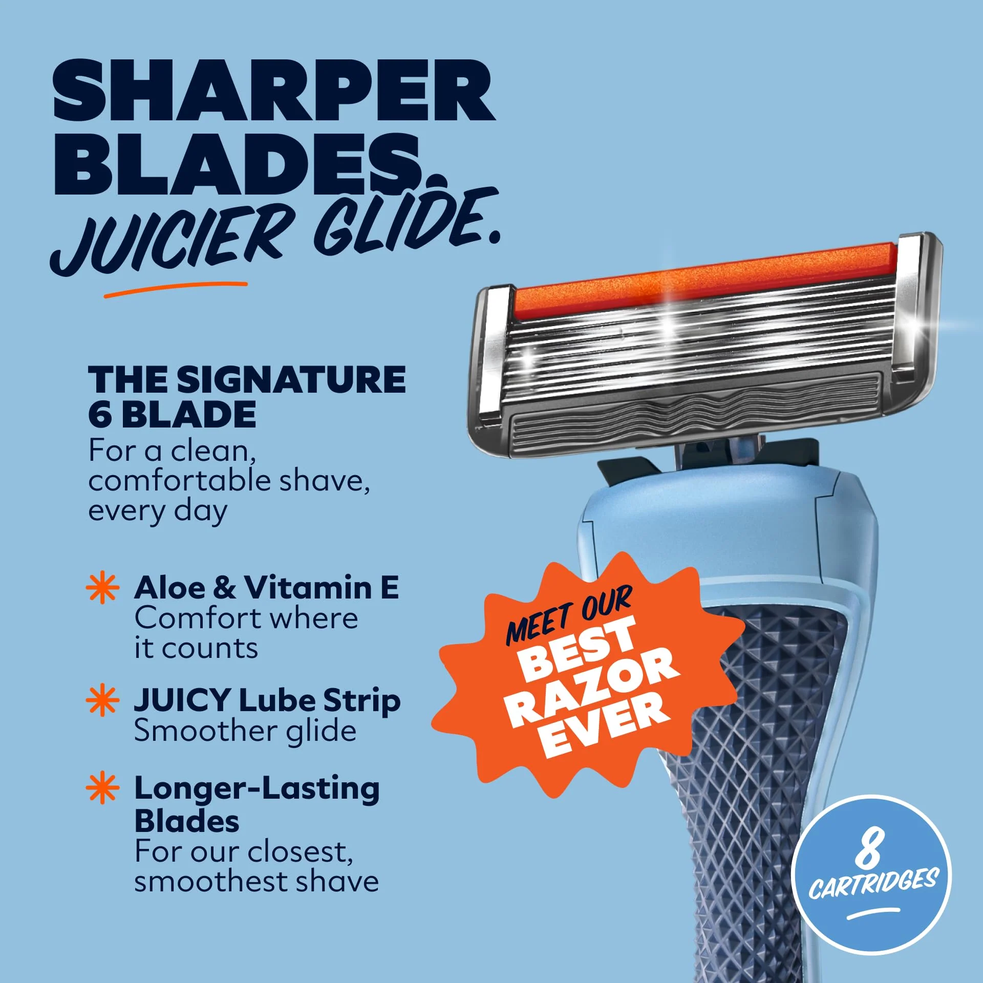 Dollar Shave Club | 6 Blade Razor Refills (8 Pack) | 6 Stainless Steel Blades for a Close & Comfortable Shave - Image 5