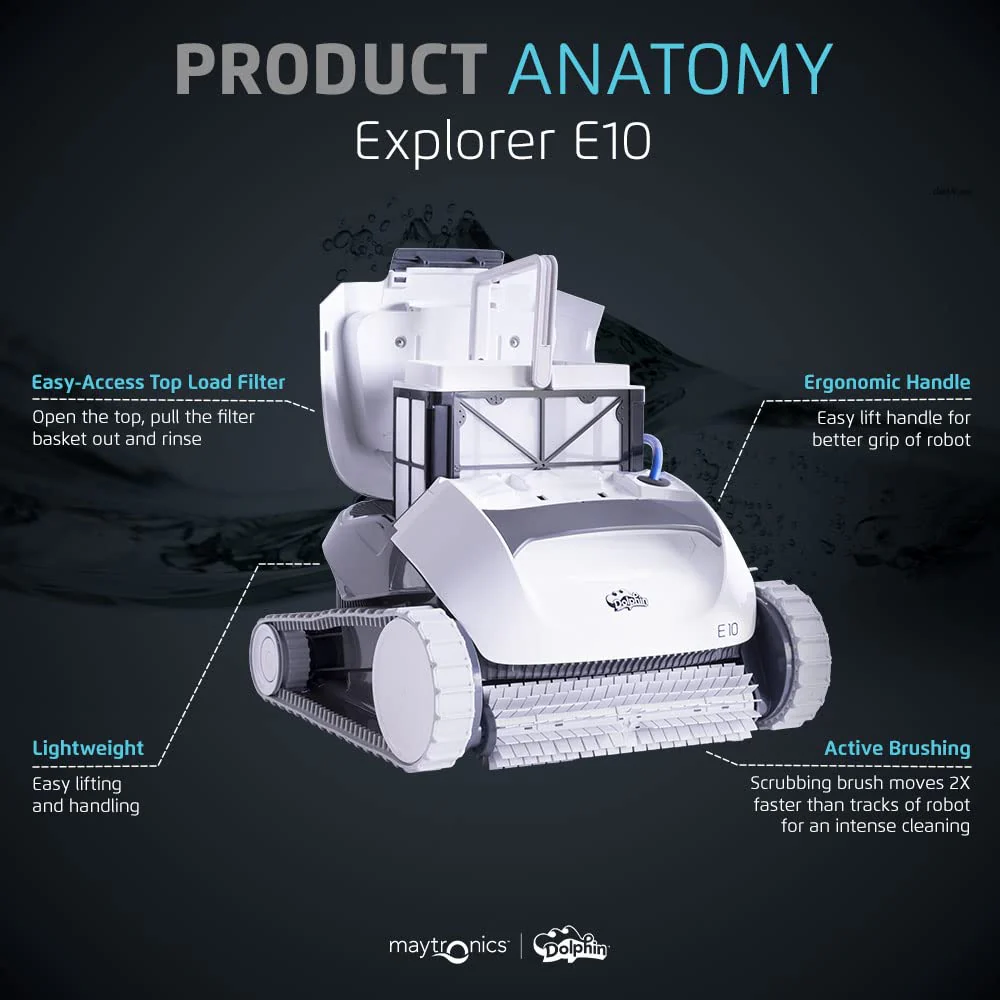 Dolphin (2026 Model) E10 Automatic Robotic Pool Vacuum Cleaner, Active Scrubber Brush, Top Load Filters Access, Ideal for Above-Ground Pools up to 30 FT in Length - Image 2