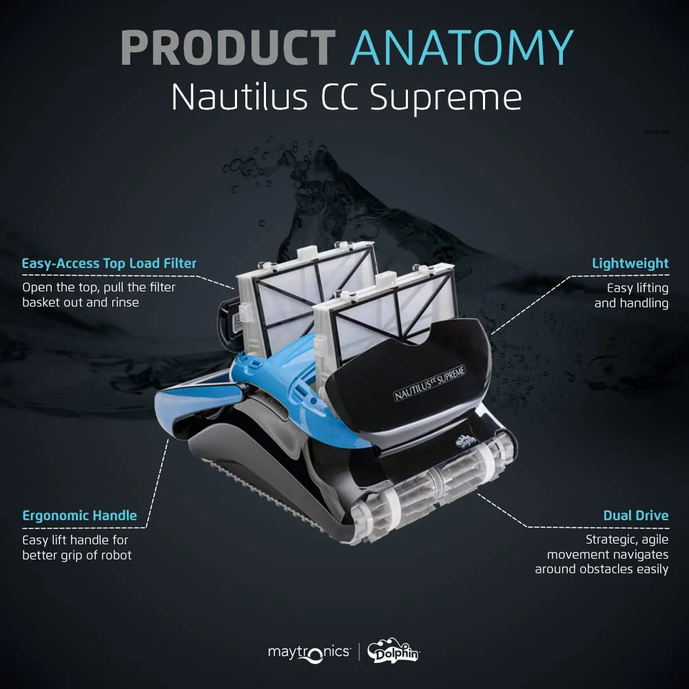 Dolphin Nautilus CC Supreme Wi-Fi Automatic Robotic Pool Vacuum Cleaner, Dual Drive, Waterline Scrubber Brush, Top Load Filter, Ideal for In-Ground Pools up to 50 FT - Image 2