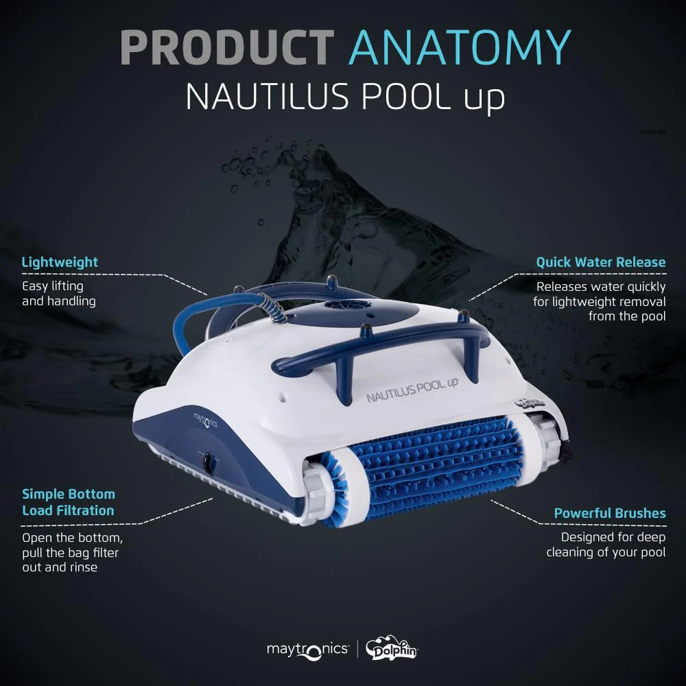 Dolphin Nautilus Pool-Up Robotic Pool Vacuum Cleaner up to 26 FT - Wall Climbing with Scrubber Brush - Image 2