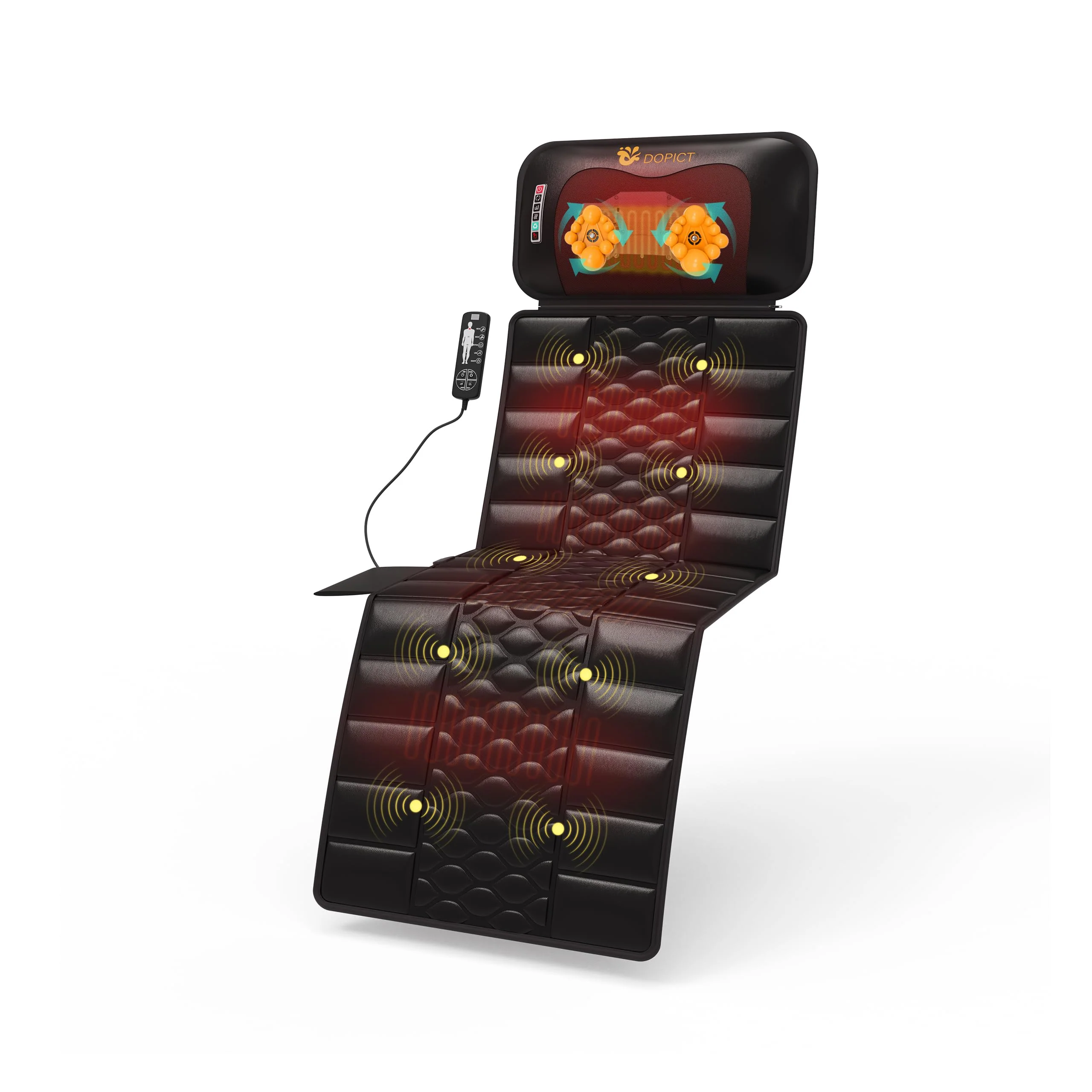 DOPICT Massage Mat, Detachable Neck Massager, Full Body Vibration Heating, Massage Pad with 10 Vibrating Motors and 9 Speed Settings for Home Office Use, Gift for Men Women Parents Christmas,Black