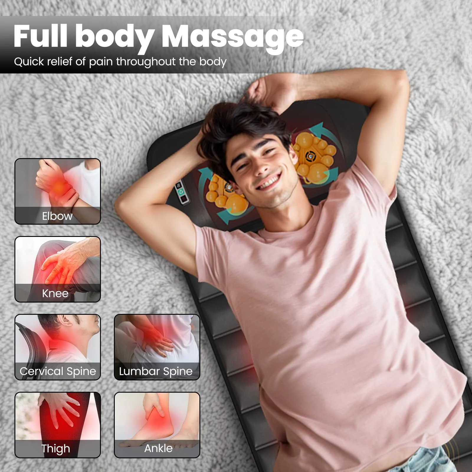 DOPICT Massage Mat, Detachable Neck Massager, Full Body Vibration Heating, Massage Pad with 10 Vibrating Motors and 9 Speed Settings for Home Office Use, Gift for Men Women Parents Christmas,Black - Image 6