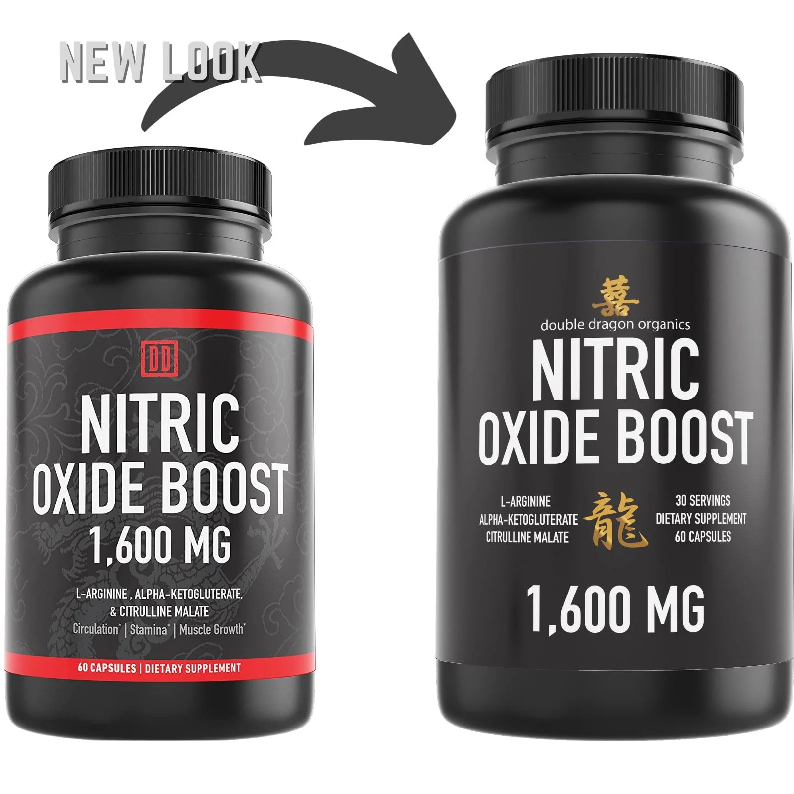 Double Dragon Organics Nitric Oxide Booster Supplement, 1600mg Extra Strength L-Arginine, Citrulline Malate, and Alpha-Ketoglutarate (60 Count, 1 Bottle) - Image 3
