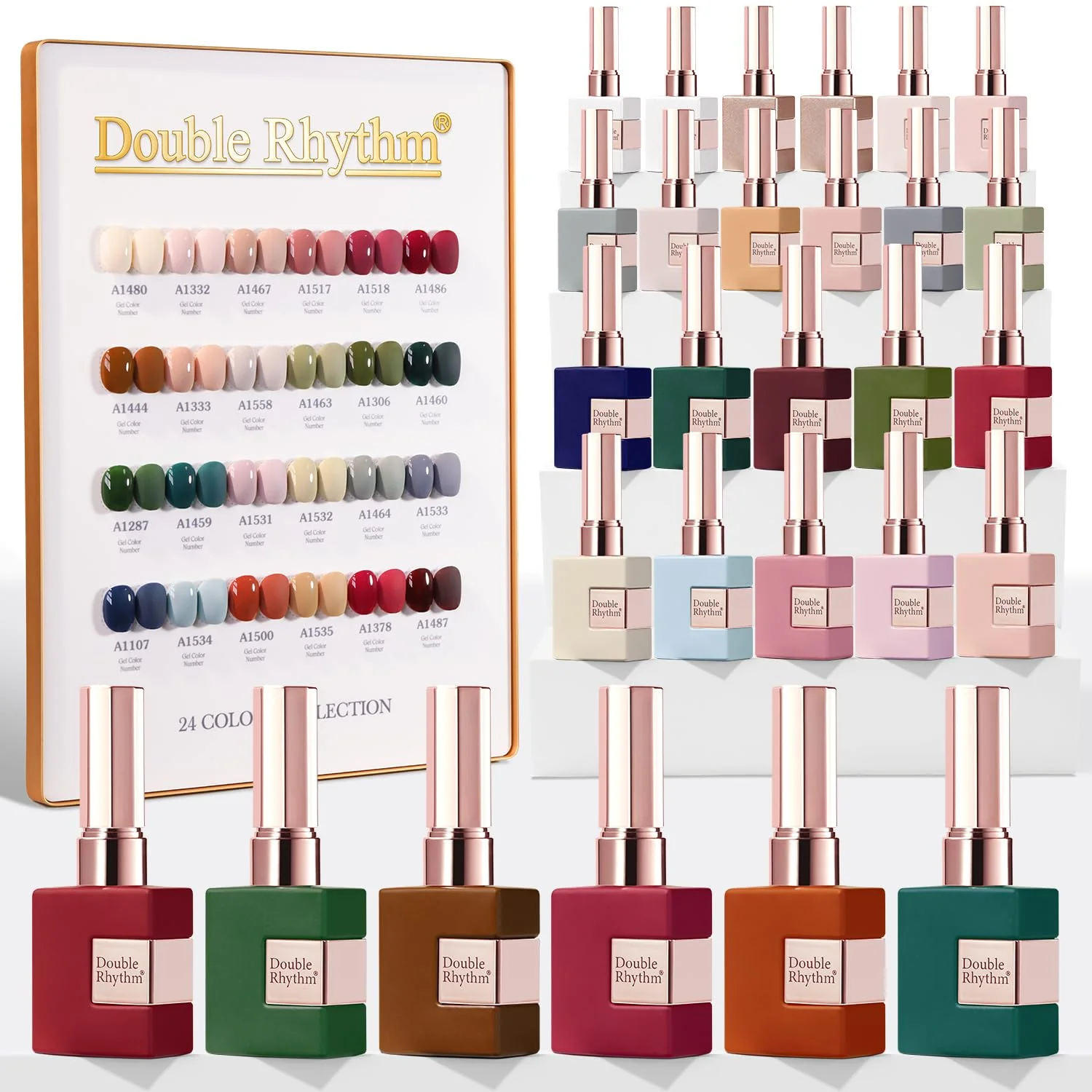 Double Rhythm 28Pcs 0.5Oz Gel Nail Polish Set Same Color Same Bottle Soak Off Gel Polish Kit Nail Art Manicure Salon DIY at Home for Women (Burgundy Green Collection-T24-1) - Image 2