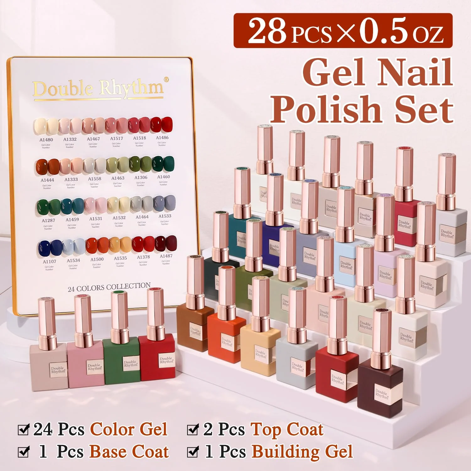 Double Rhythm 28Pcs 0.5Oz Gel Nail Polish Set Same Color Same Bottle Soak Off Gel Polish Kit Nail Art Manicure Salon DIY at Home for Women (Burgundy Green Collection-T24-1) - Image 3