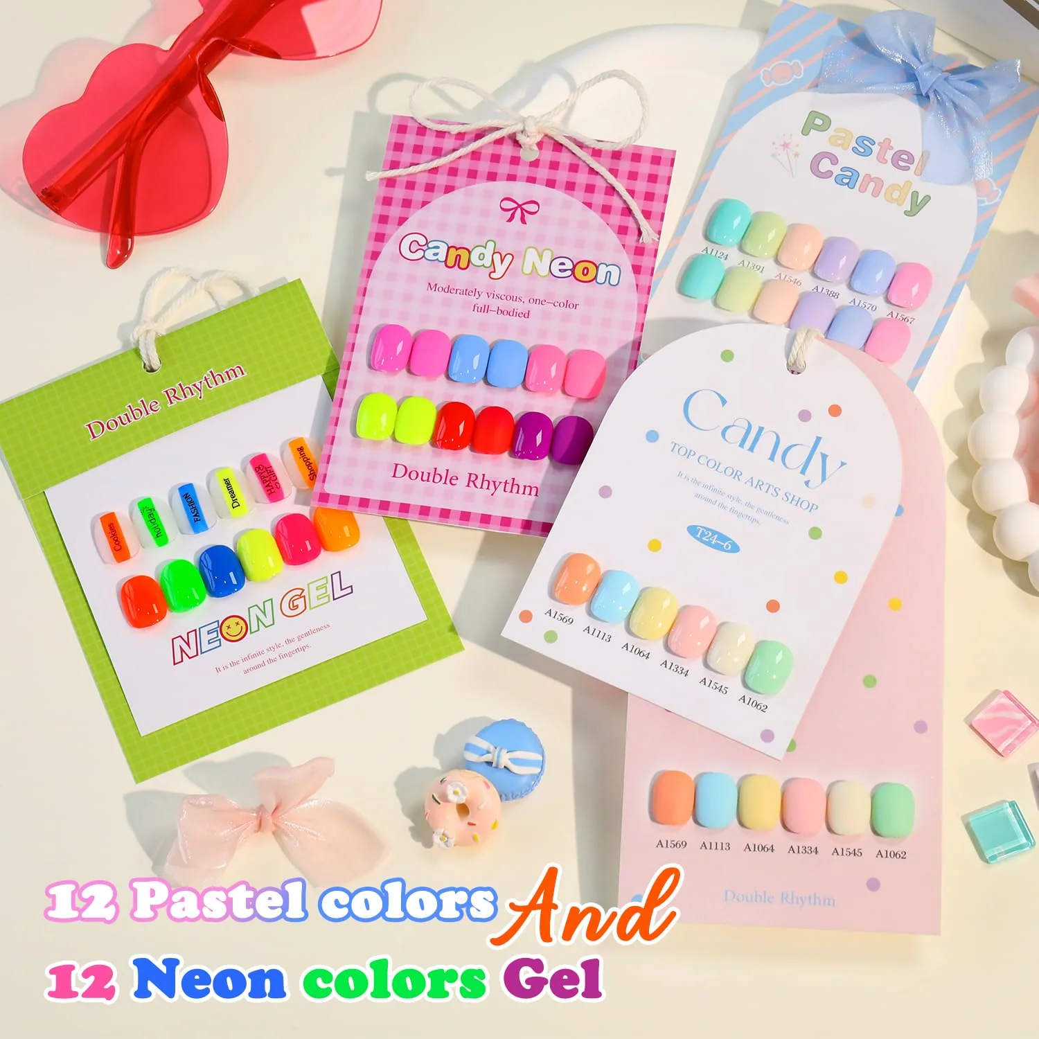 Double Rhythm 28Pcs 0.5Oz Gel Nail Polish Set Same Color Same Bottle Soak Off Gel Polish Kit Nail Art Manicure Salon DIY at Home for Women (Candy Neon Collection-T24-6) - Image 6
