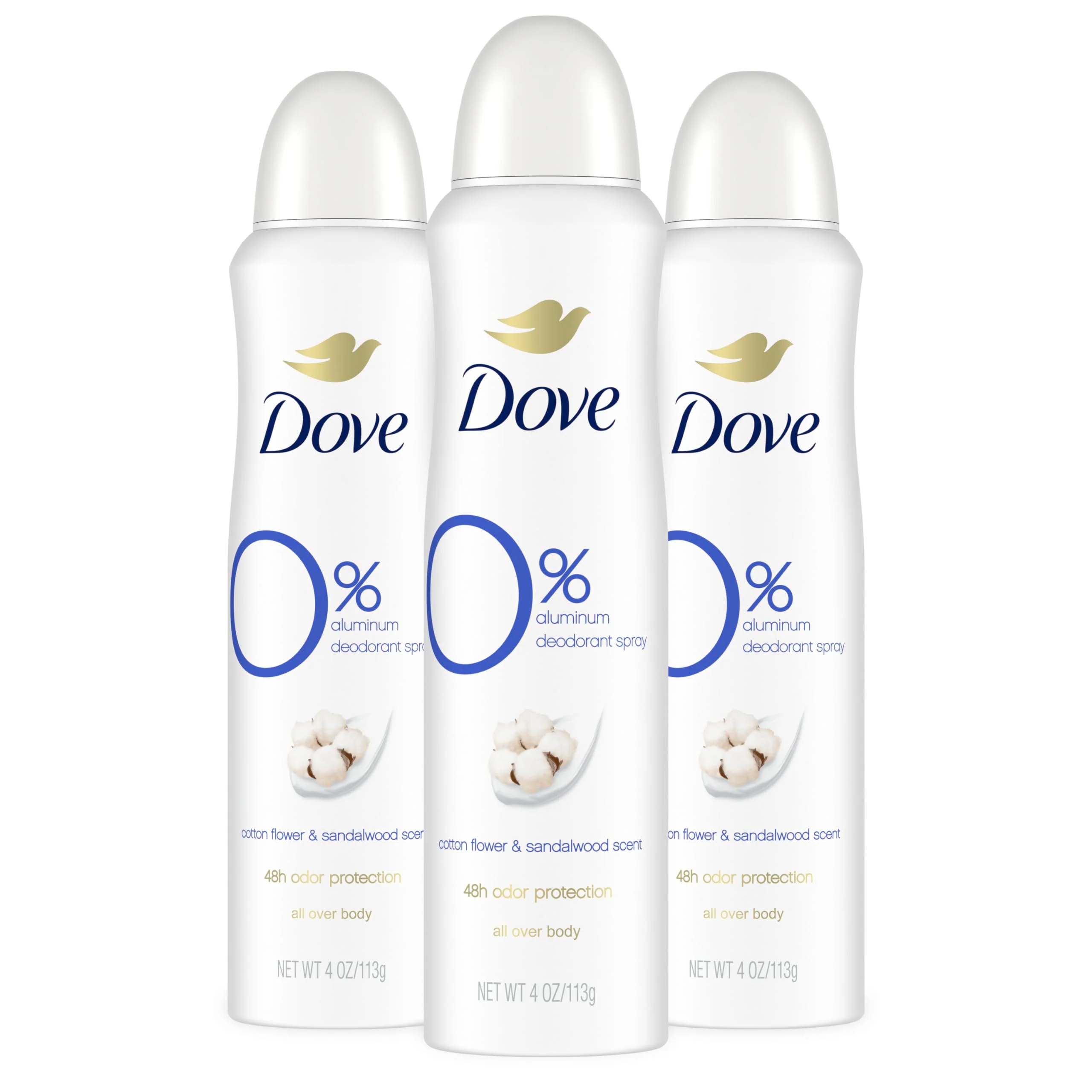 Dove 0% Aluminum Deodorant Dry Spray Cotton Flower & Sandalwood 3 Count for 48-Hour Protection Aluminum Free 4 oz - Image 2