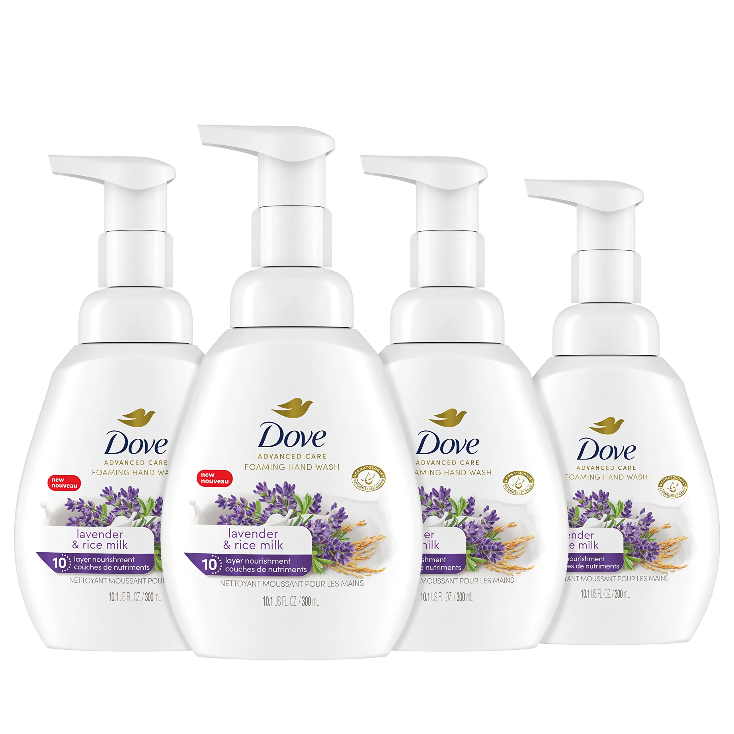 Dove Foaming Hand Wash Lavender & Rice Milk Pack of 4 Protects Skin from Dryness, More Moisturizers than the Leading Ordinary Hand Soap, 10.1 oz - Image 2