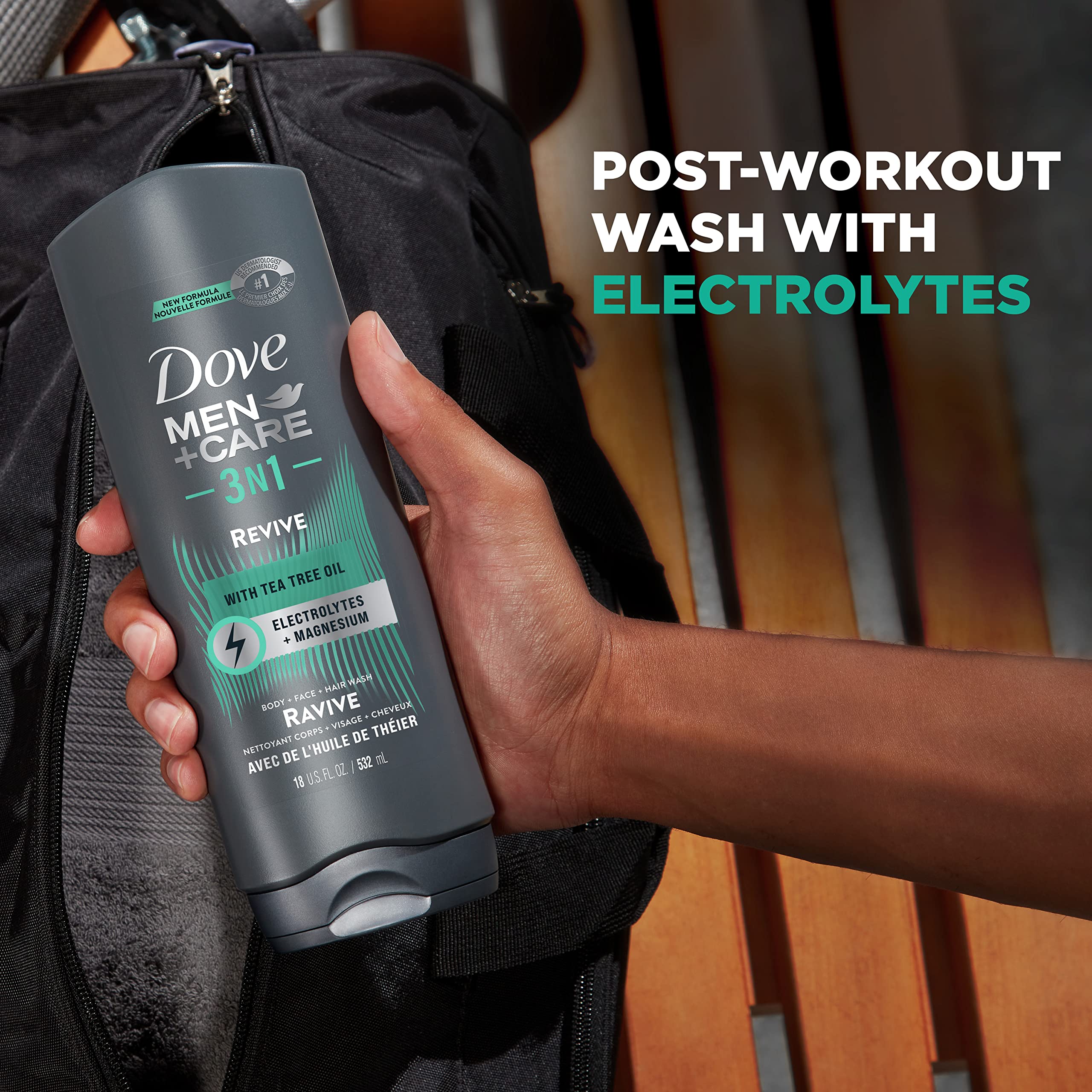 DOVE MEN + CARE Post-Workout Body Wash 3N1 Revive 4 Count For Men With Tea Tree Oil, 18 oz - Image 6