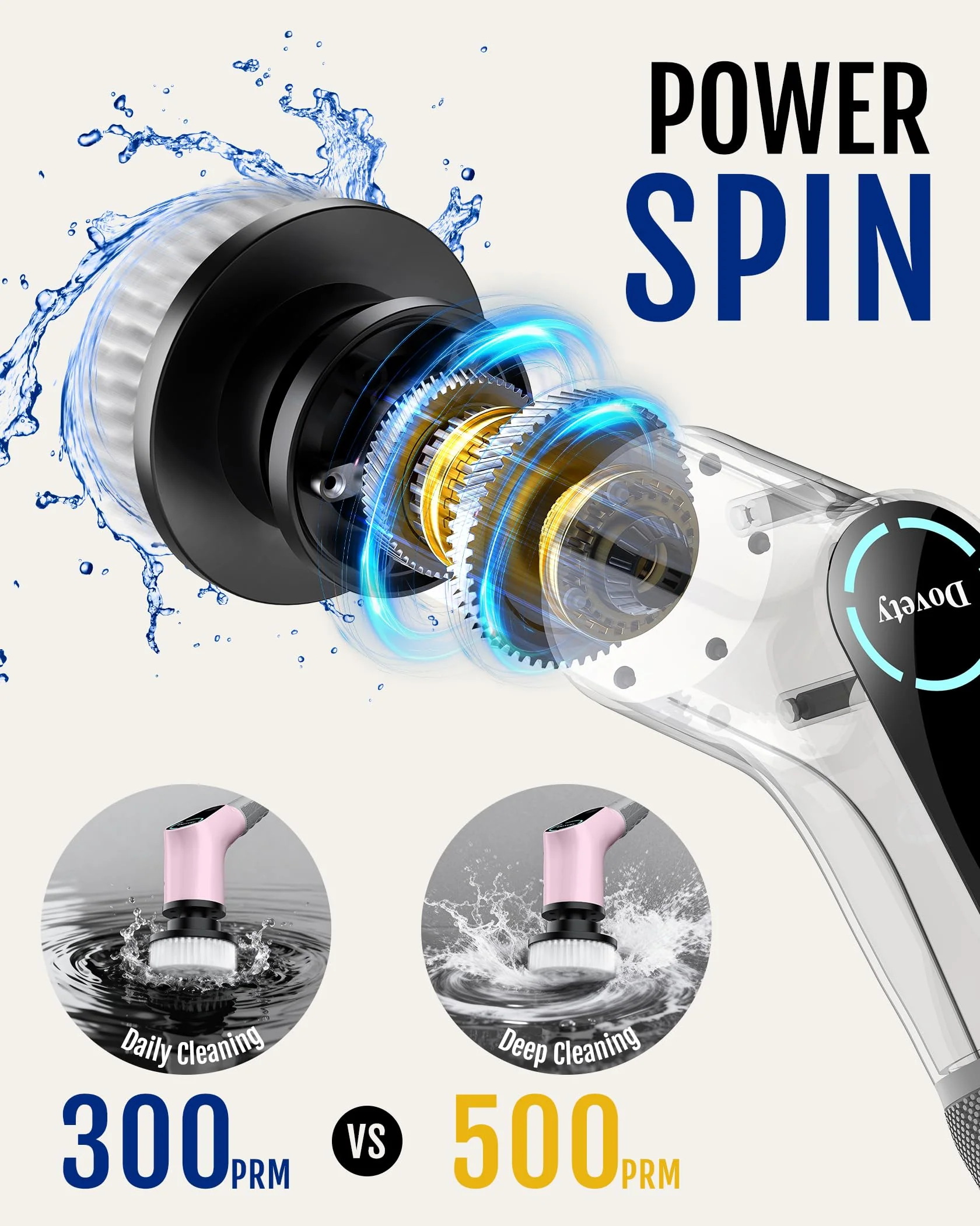 Dovety Electric Spin Scrubber, Shower Scrubber, Power Cleaner Tools with 8 Replaceable Brush Heads, Cleaning Brush with Extension Handle, 2 Adjustable Speeds, 90Mins Work Time for Home Bathtub-Pink - Image 7