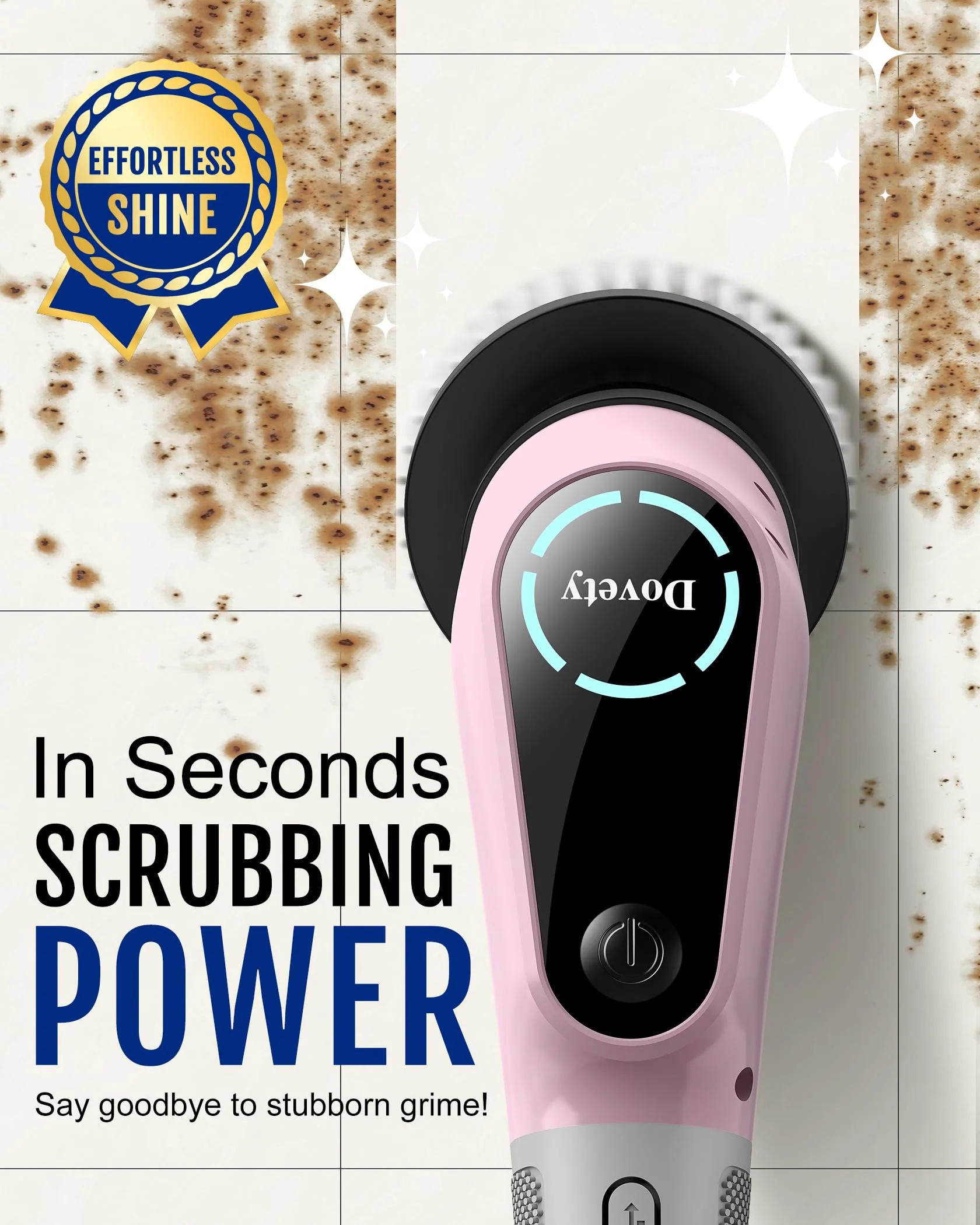 Dovety Electric Spin Scrubber, Shower Scrubber, Power Cleaner Tools with 8 Replaceable Brush Heads, Cleaning Brush with Extension Handle, 2 Adjustable Speeds, 90Mins Work Time for Home Bathtub-Pink - Image 9