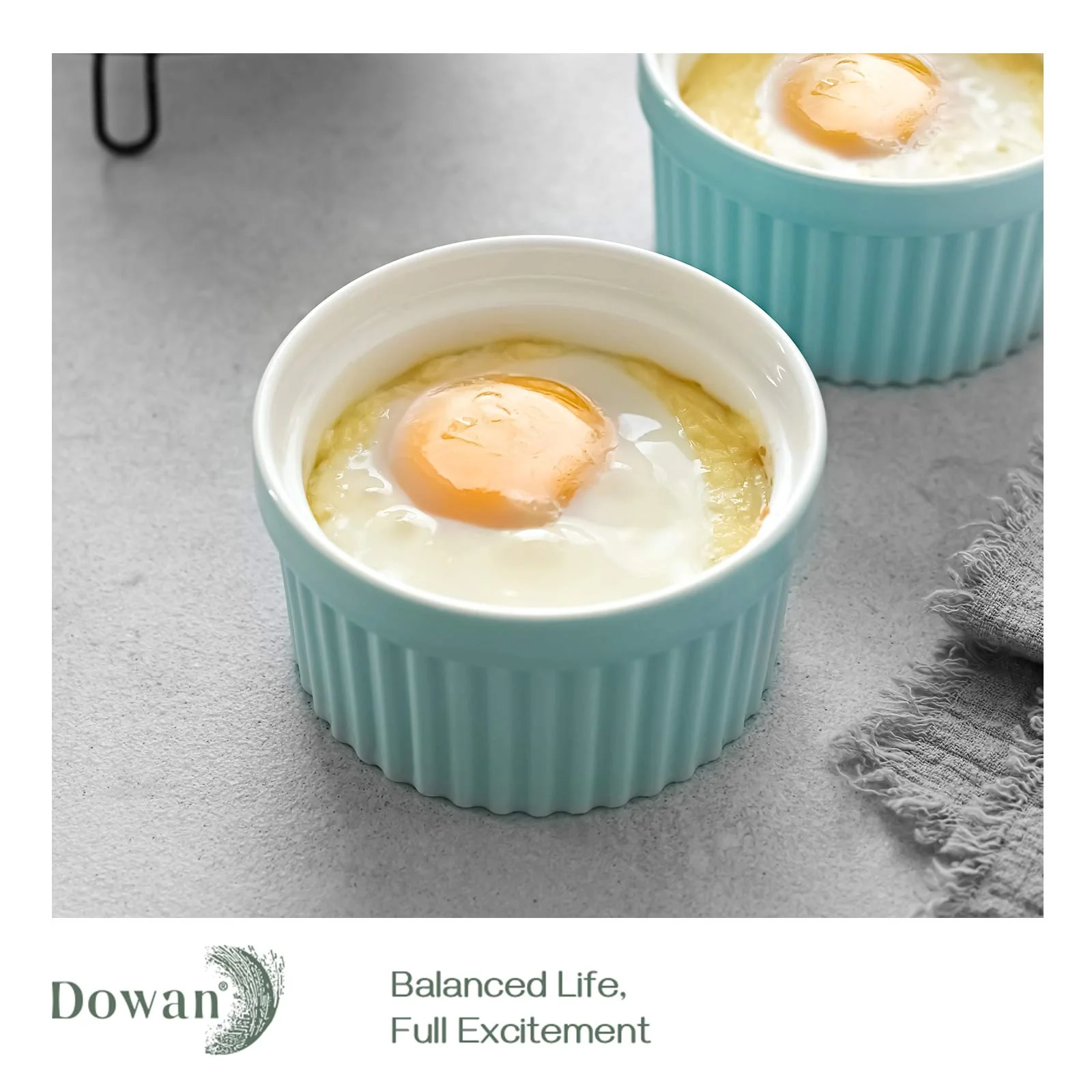 DOWAN 10 oz Porcelain Ramekins - Oven Safe for Creme Brulee & Souffle, Classic Style Baking Bowls, Set of 6, Blue - Image 5