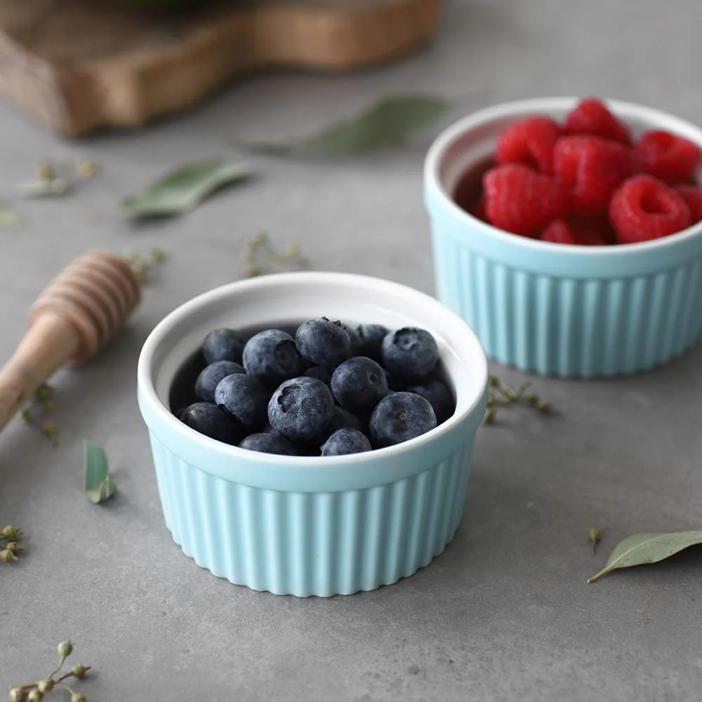 DOWAN 4 oz Ramekins - Ramekins for Creme Brulee Porcelain Ramekins Oven Safe, Classic Style Ramekins for Baking Souffle Ramekins Ramekins Bowls, Set of 6, Blue - Image 3