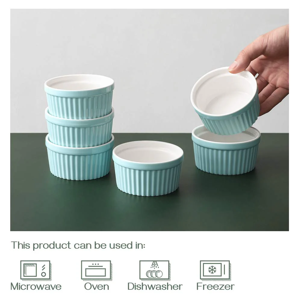 DOWAN 4 oz Ramekins - Ramekins for Creme Brulee Porcelain Ramekins Oven Safe, Classic Style Ramekins for Baking Souffle Ramekins Ramekins Bowls, Set of 6, Blue - Image 4