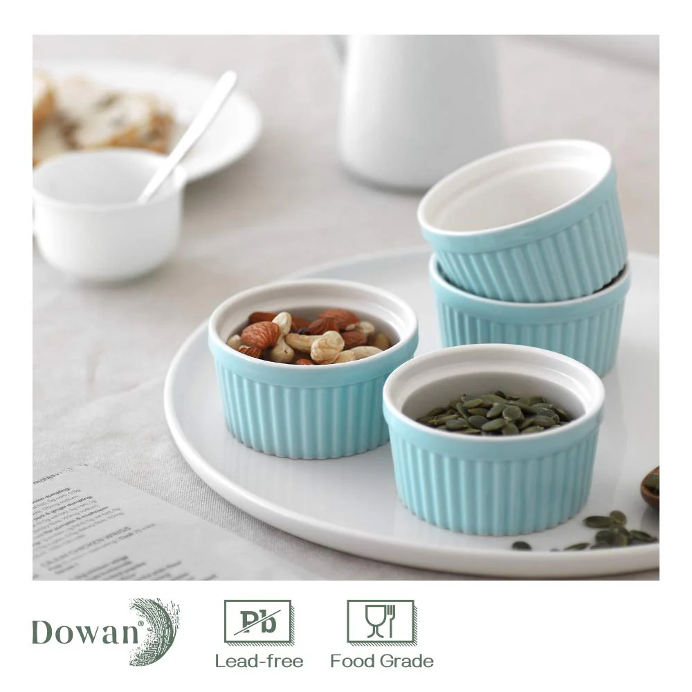 DOWAN 4 oz Ramekins - Ramekins for Creme Brulee Porcelain Ramekins Oven Safe, Classic Style Ramekins for Baking Souffle Ramekins Ramekins Bowls, Set of 6, Blue - Image 5