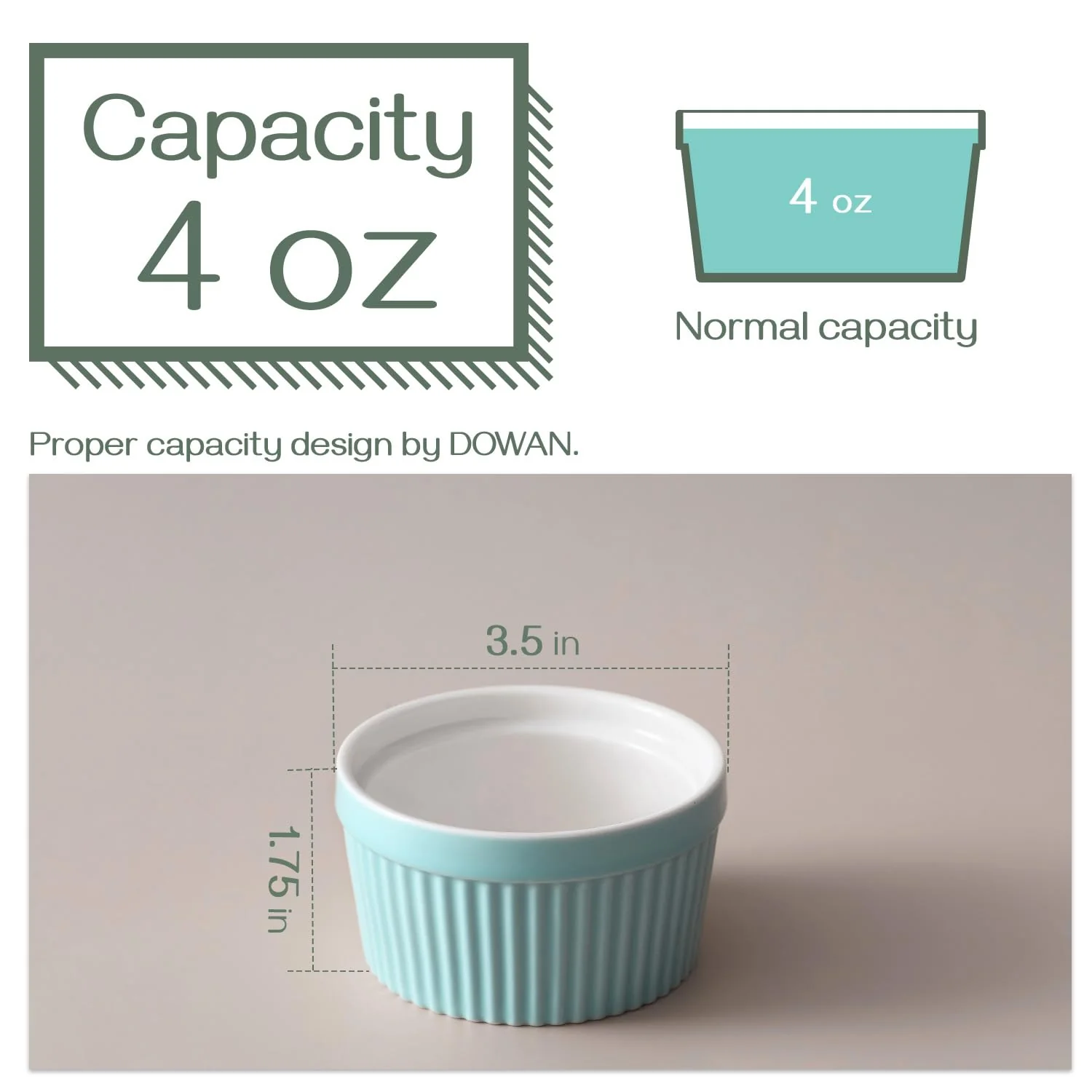 DOWAN 4 oz Ramekins - Ramekins for Creme Brulee Porcelain Ramekins Oven Safe, Classic Style Ramekins for Baking Souffle Ramekins Ramekins Bowls, Set of 6, Blue - Image 6