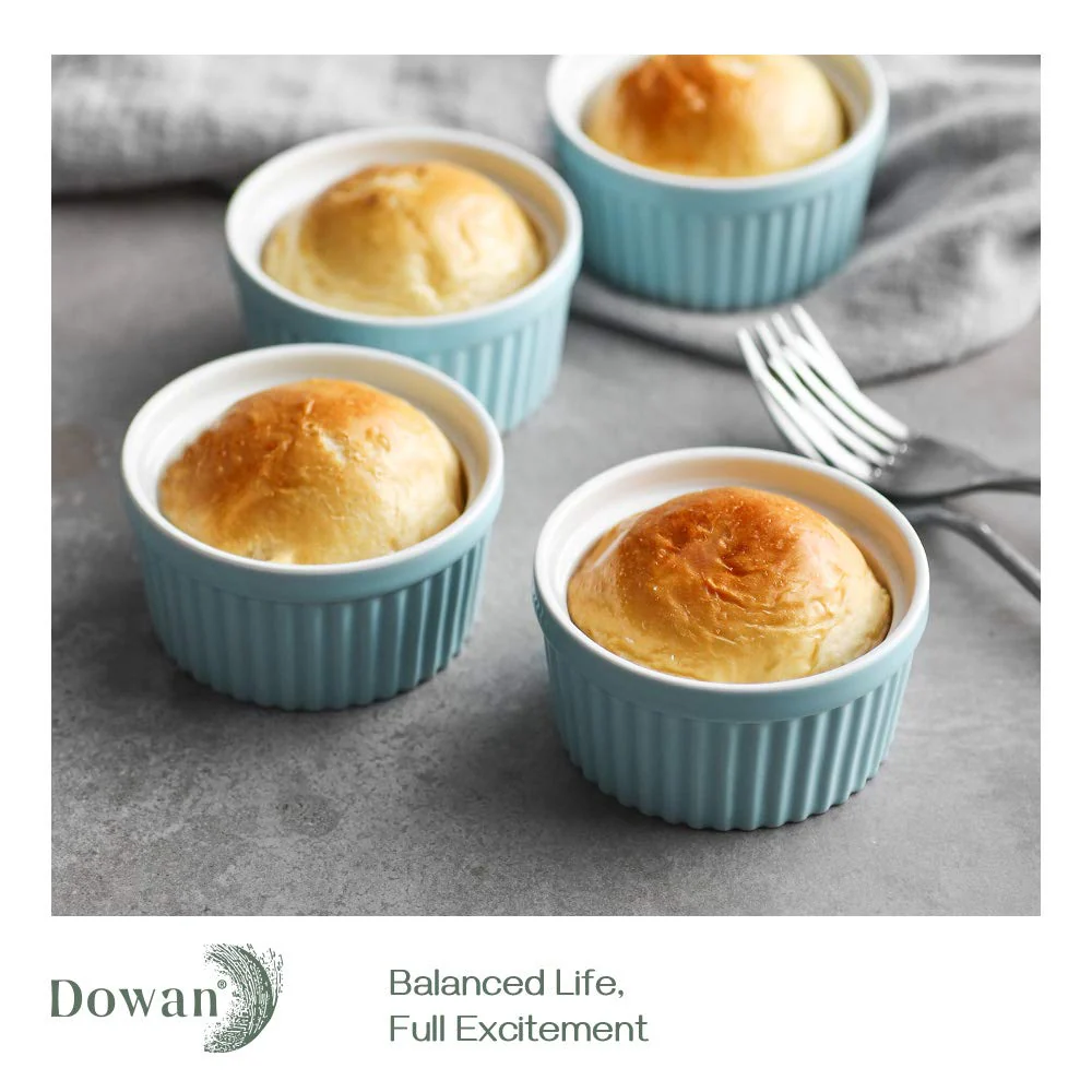 DOWAN 4 oz Ramekins - Ramekins for Creme Brulee Porcelain Ramekins Oven Safe, Classic Style Ramekins for Baking Souffle Ramekins Ramekins Bowls, Set of 6, Blue - Image 7